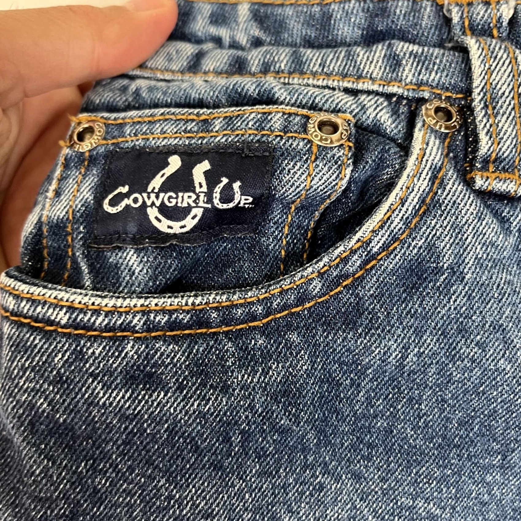 Denime VINTAGE Cowgirl Up Jeans Juniors 3/4 Low Rise Straight 26x34 Blue Denim Size 26" / US 2 / IT 38 - 4 Thumbnail