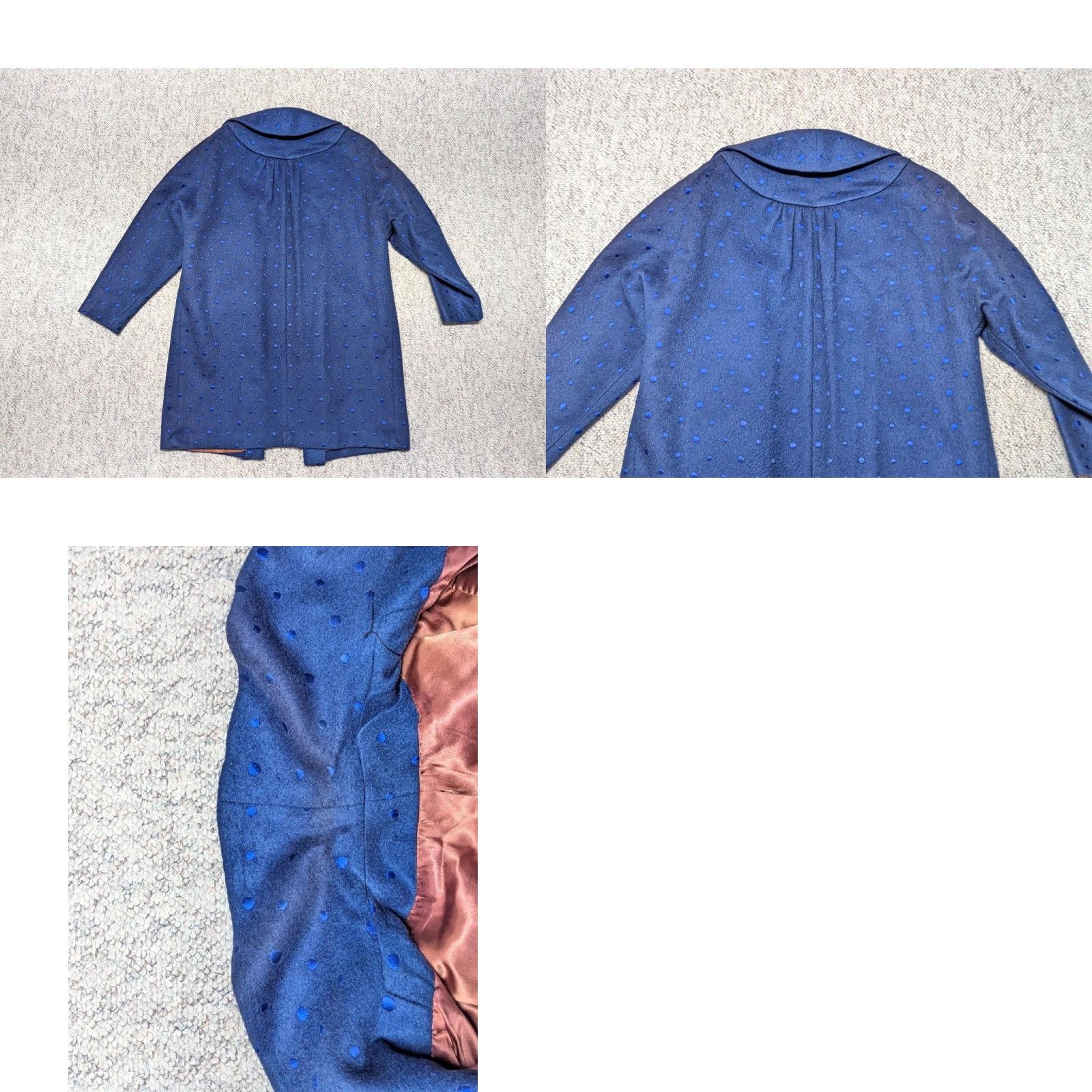 Vintage VINTAGE POLKA DOT MOHAIR BLUE WOOL SHAWL COAT Overcoat WOMEN M Size ONE SIZE - 9 Thumbnail