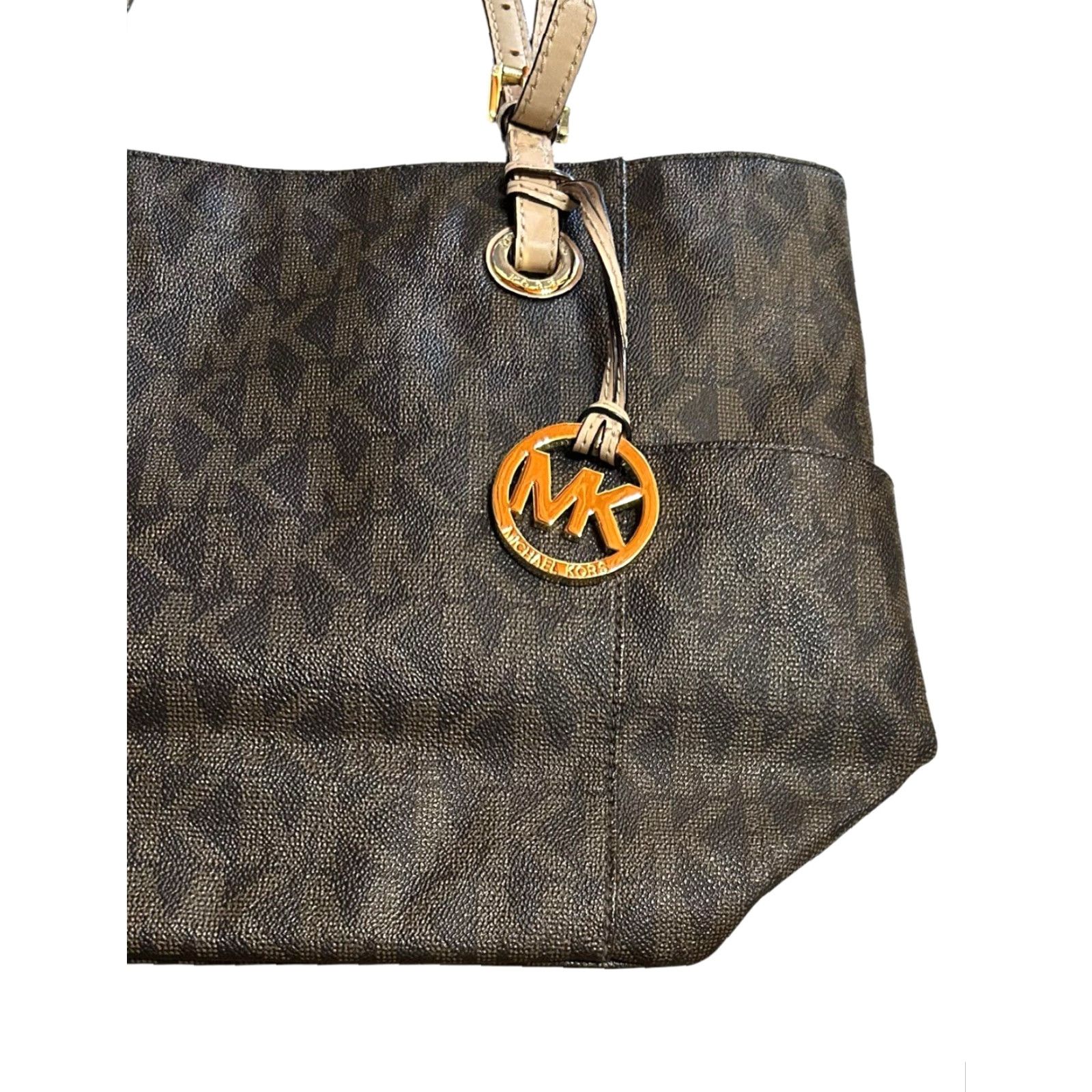 Vintage Michael Kors Jet Set Travel Brown Tote Shoulder HandBag Purse Women’s Leather Exterior Tote Bag Size ONE SIZE - 4 Thumbnail
