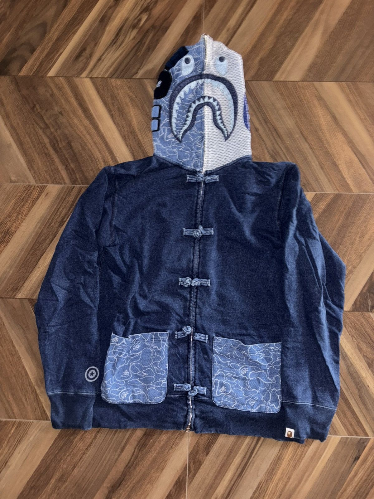 Bape Bape Indigo Denim Shark Hoodie Full Zip | Grailed