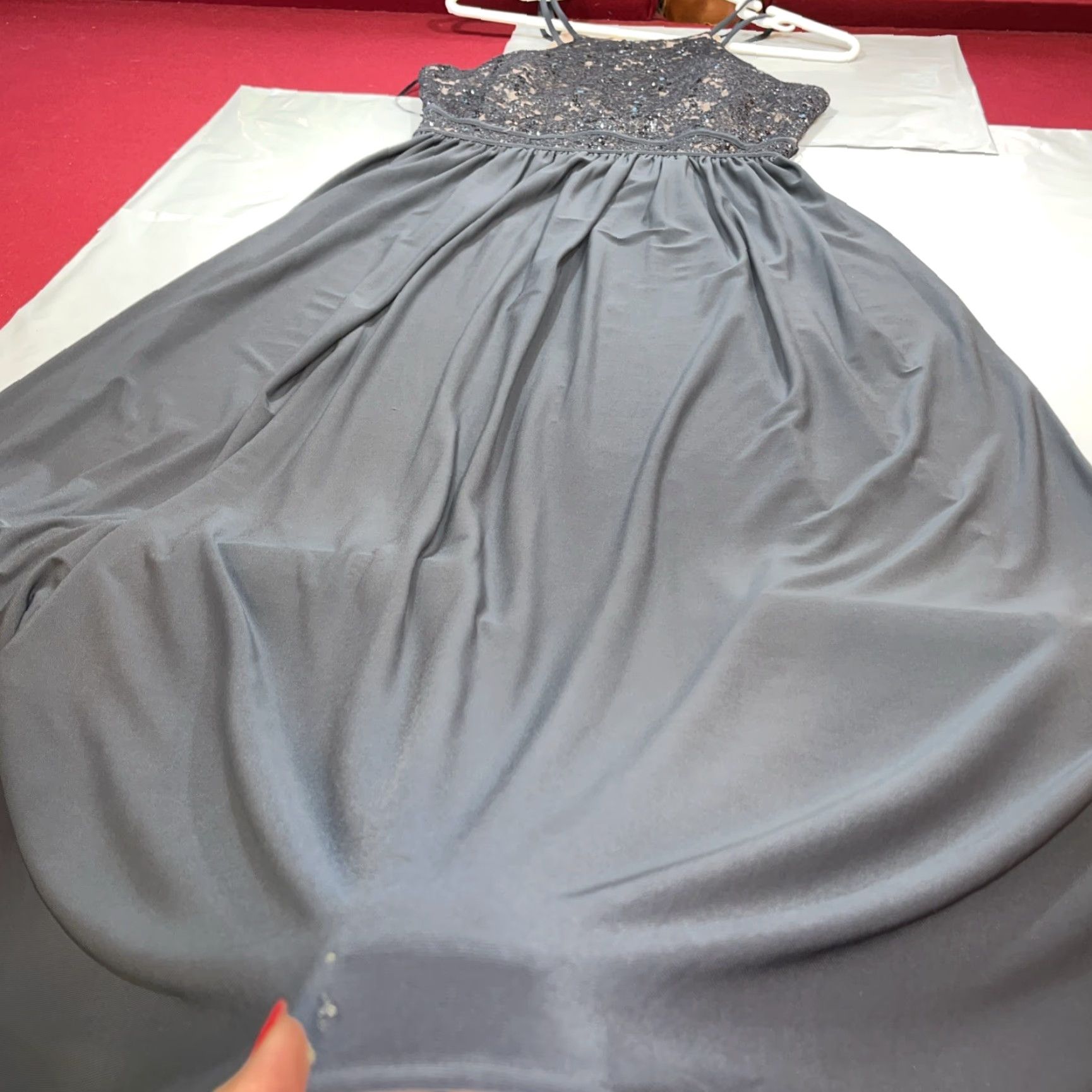 Vintage Nightway GRAY DRESS Lace Sequined HALTER Long Maxi GOWN Stretchy SIZE 12 Women’s Size XL / US 12-14 / IT 48-50 - 7 Thumbnail