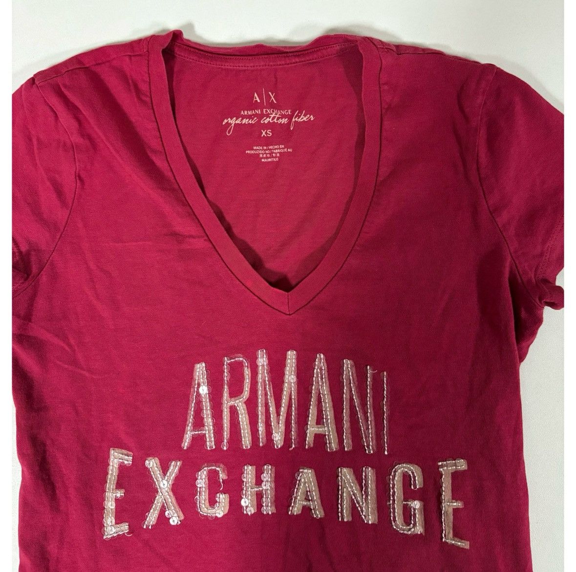 Armani Exchange Armani Exchange Sequin Logo V-Neck Shirt Top Blouse Tee XS♥️✨ Size XS / US 0-2 / IT 36-38 - 3 Thumbnail