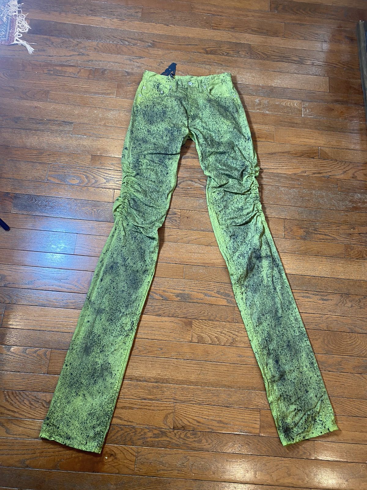 image of Vlone Green Splatter Stacked Denim, Men's (Size 30)