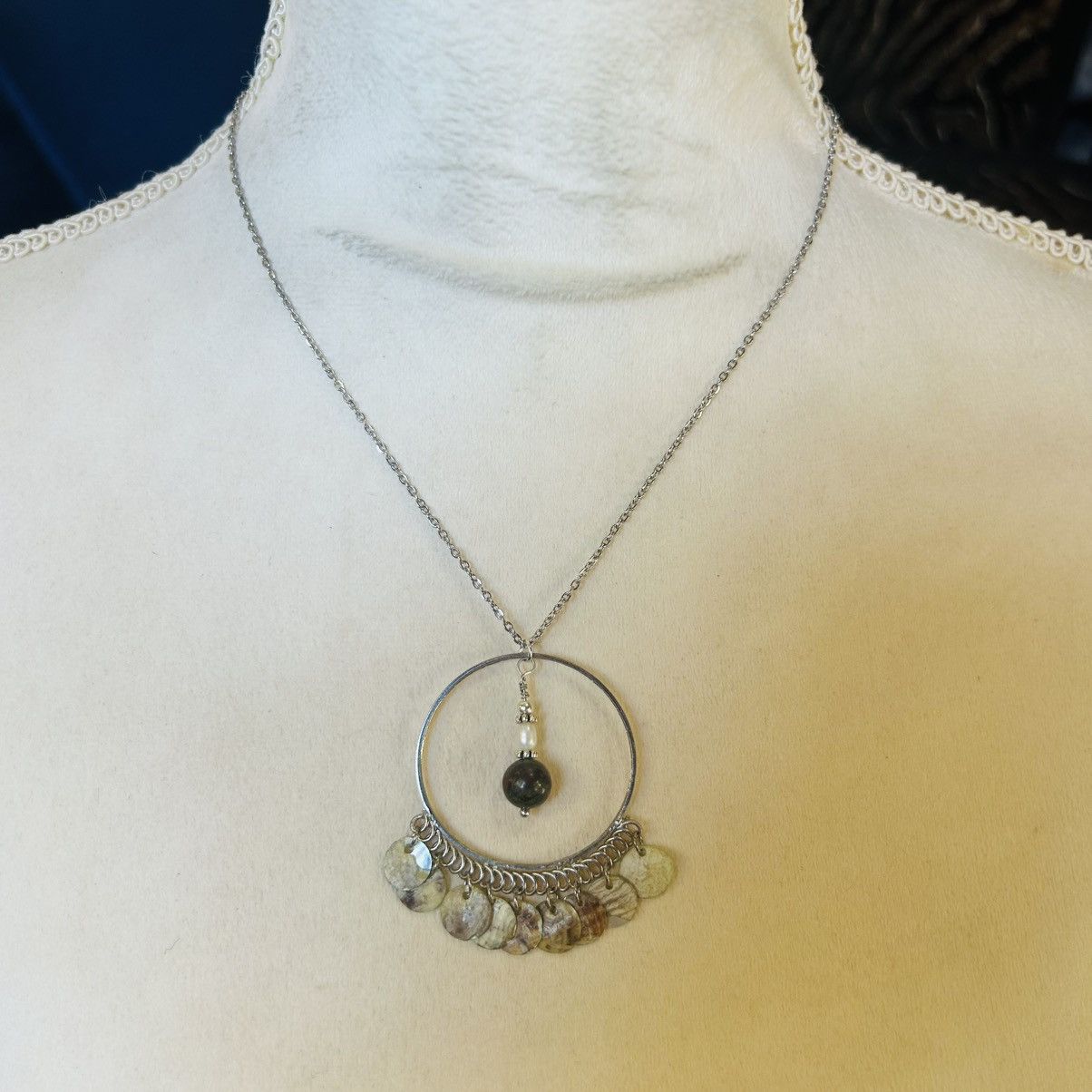 Handmade Handcrafted beaded medallion pendant on chain necklace Size ONE SIZE - 2 Thumbnail