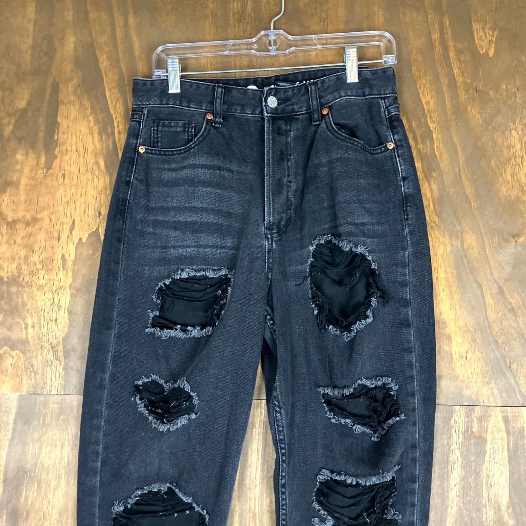 Vintage S.O.N.G Womens Jeans Black Denim High Rise Classic Mom Distressed 9/29 Jeans 29in 27.5in Inseam Regular Size 9 Ladies Boys Girls Mens Womens Size 29" - 2 Thumbnail