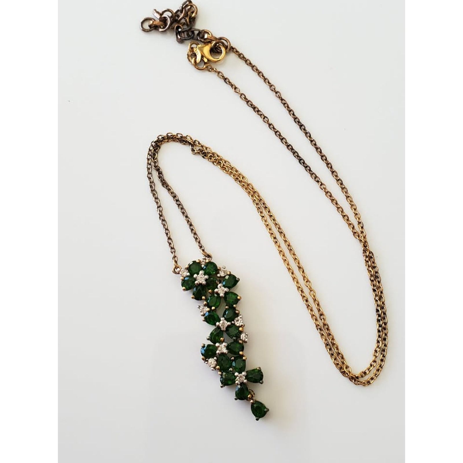 Other Sterling Silver Green Gem Flower Necklace Size ONE SIZE - 3 Thumbnail