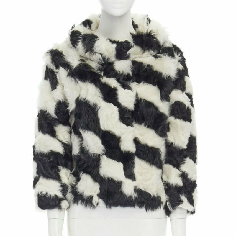 Dries Van Noten DRIES VAN NOTEN black white Tjekian goat fur high neck boxy sweater top S Size S / US 4 / IT 40 - 1 Thumbnail