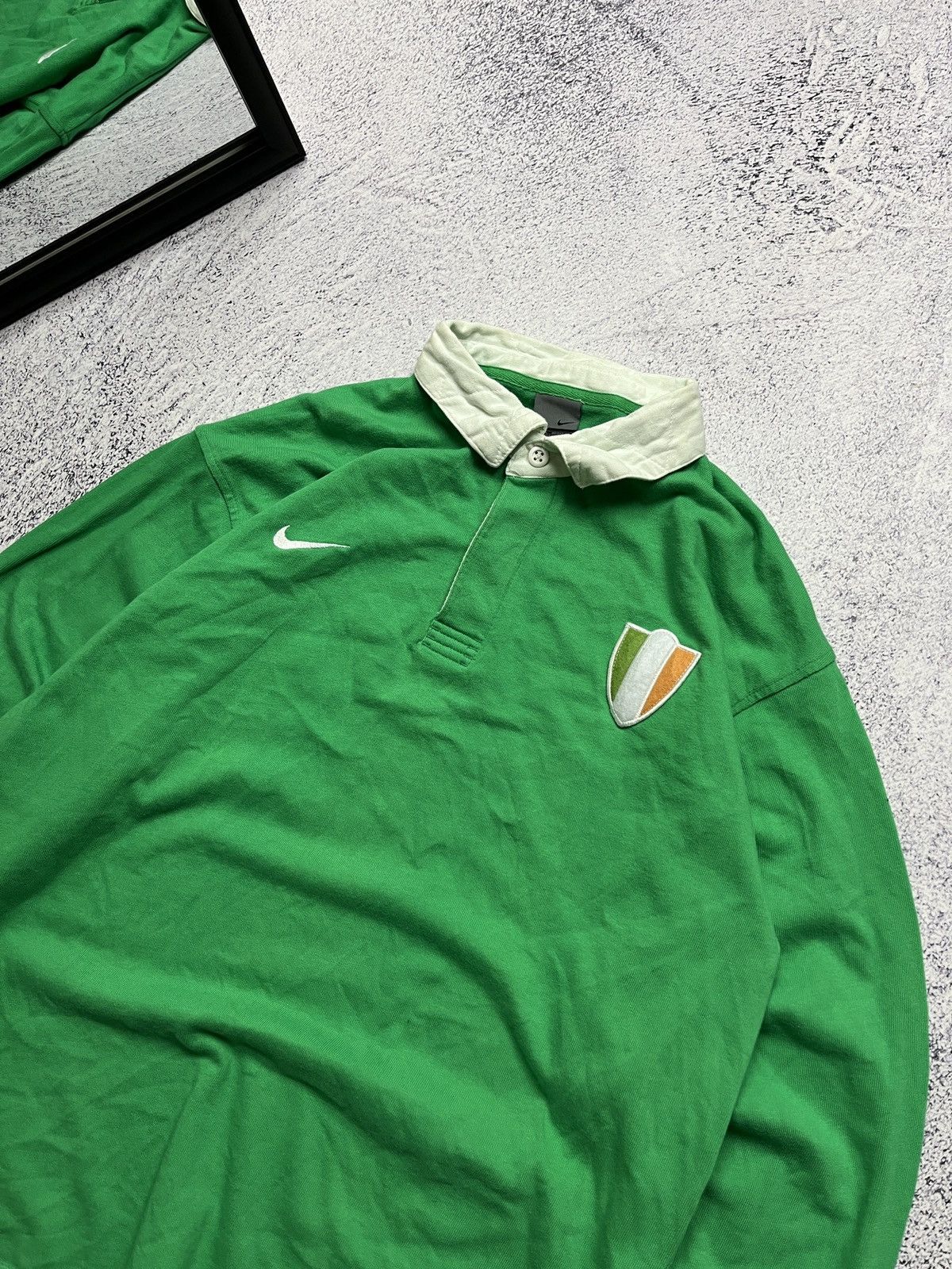Nike × Vintage Rare Vintage Nike Ireland Polo Long-Sleeve Small Swoosh Size US L / EU 52-54 / 3 - 4 Thumbnail