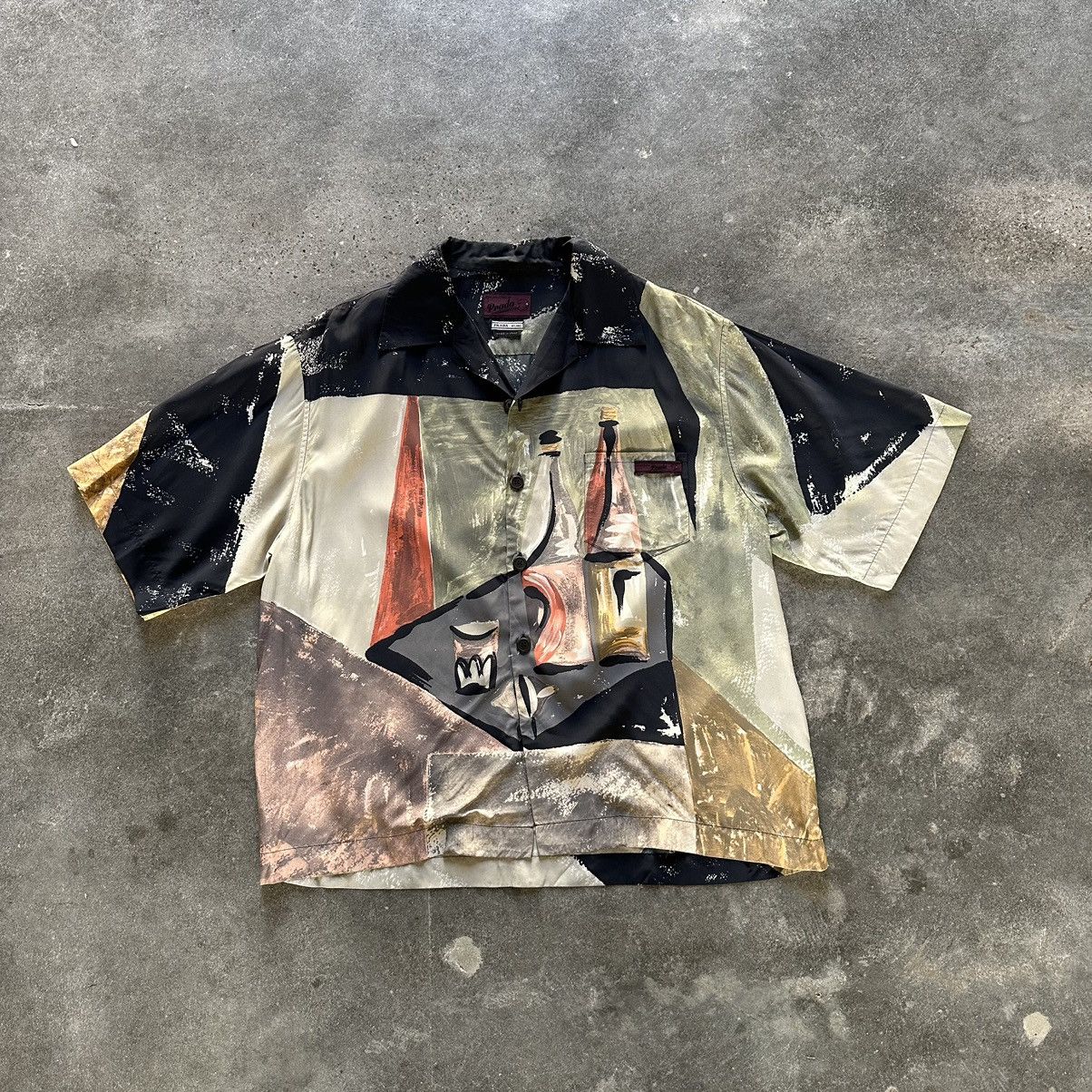 Prada SS17 Wine Bottle Painting Viscose Bowling Shirt Size US L / EU 52-54 / 3 - 1 Thumbnail