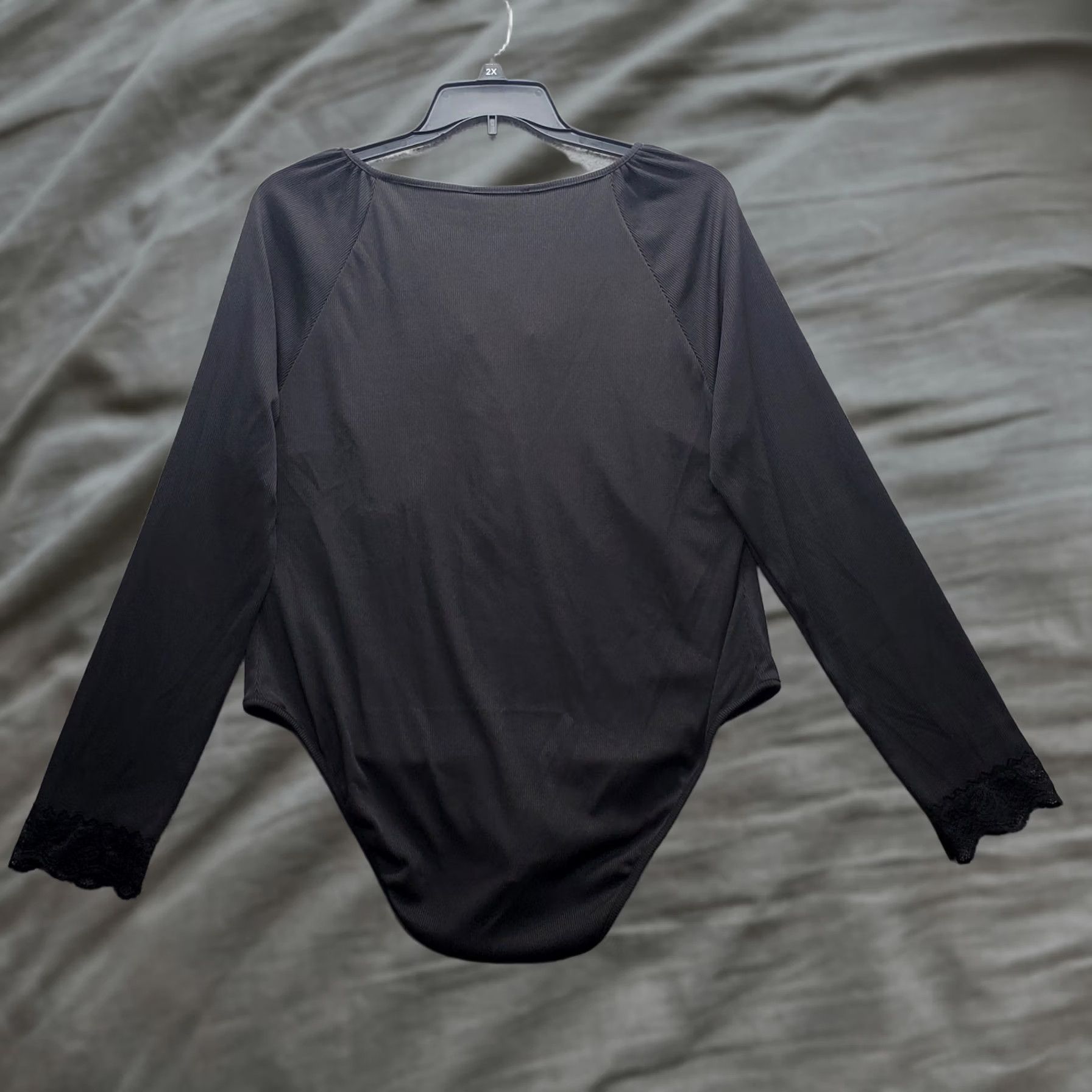 Cider Cider Bodysuit Women 2XL Black Lace Trim Stretch Long Sleeve V-Neck Button Front Womens One Piece Size XXL / US 16-18 / IT 52-54 - 1 Thumbnail