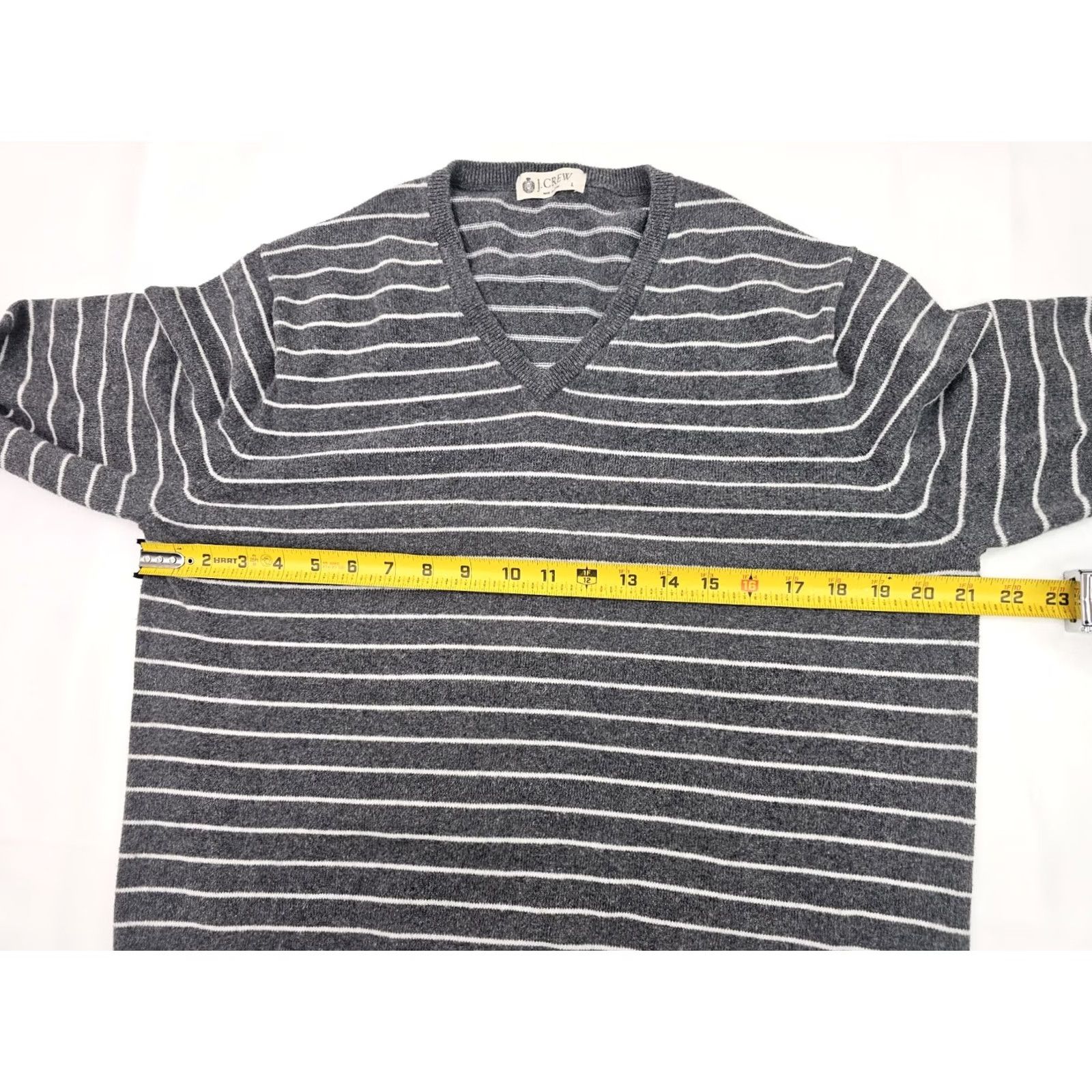 J.Crew J.CREW V-Neck Pullover Sweater Striped Black Gray Cotton Cashmere Mens Large EUC Size US L / EU 52-54 / 3 - 4 Thumbnail