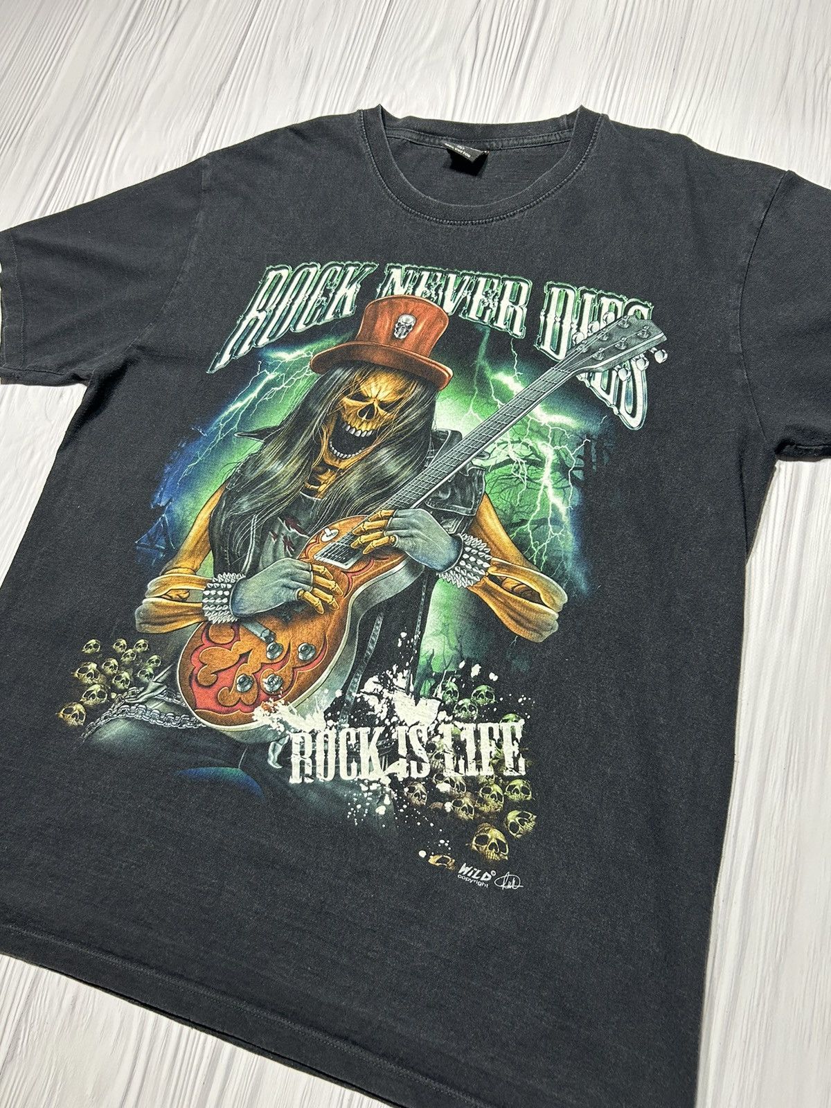 Band Tees Vintage Y2K Rock Never Dies 666 Skeleton T-Shirt Size US XL / EU 56 / 4 - 4 Thumbnail