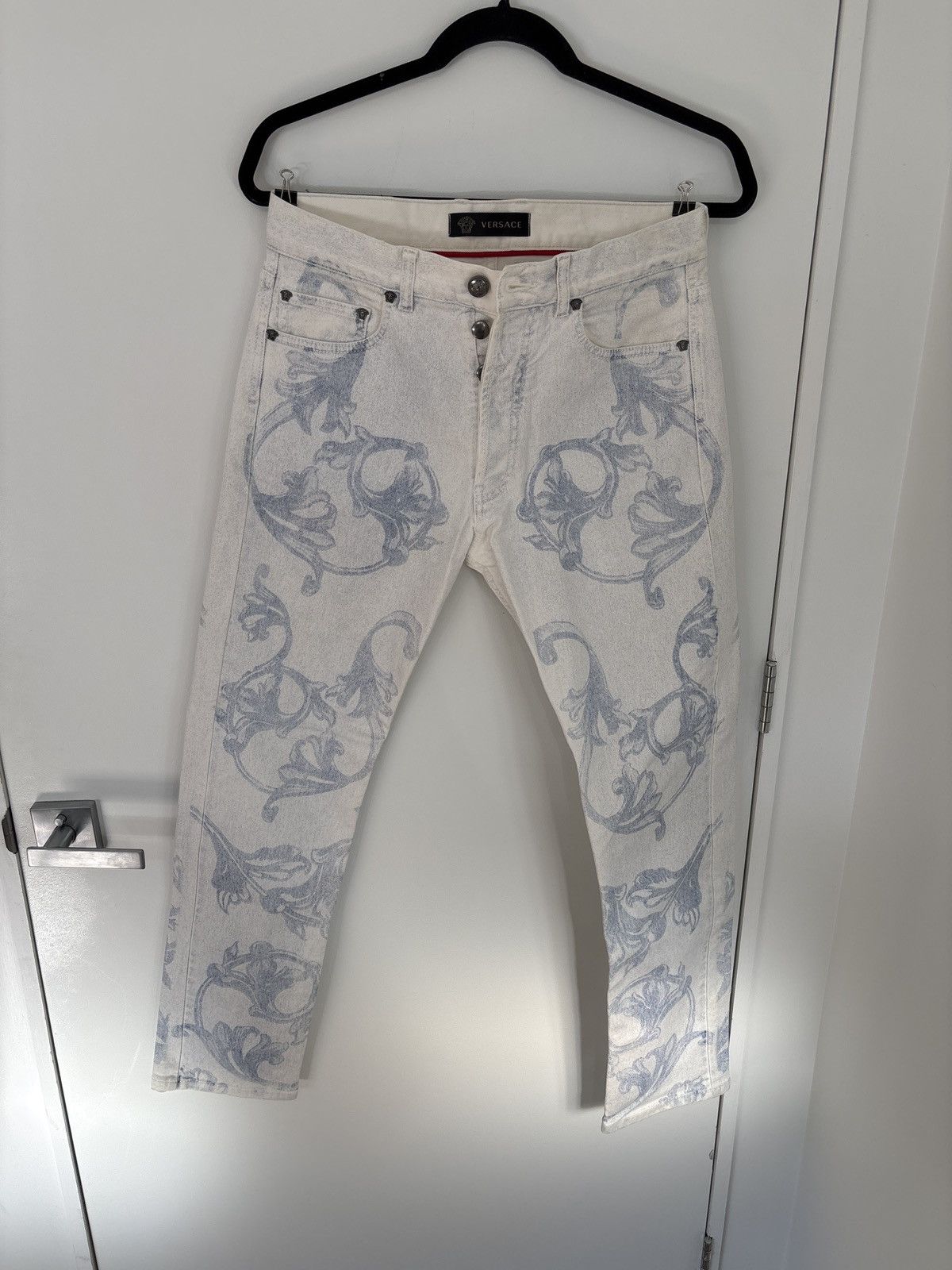 Versace Blue Floral Print Versace White Jeans Size US 30 / EU 46 - 1 Thumbnail