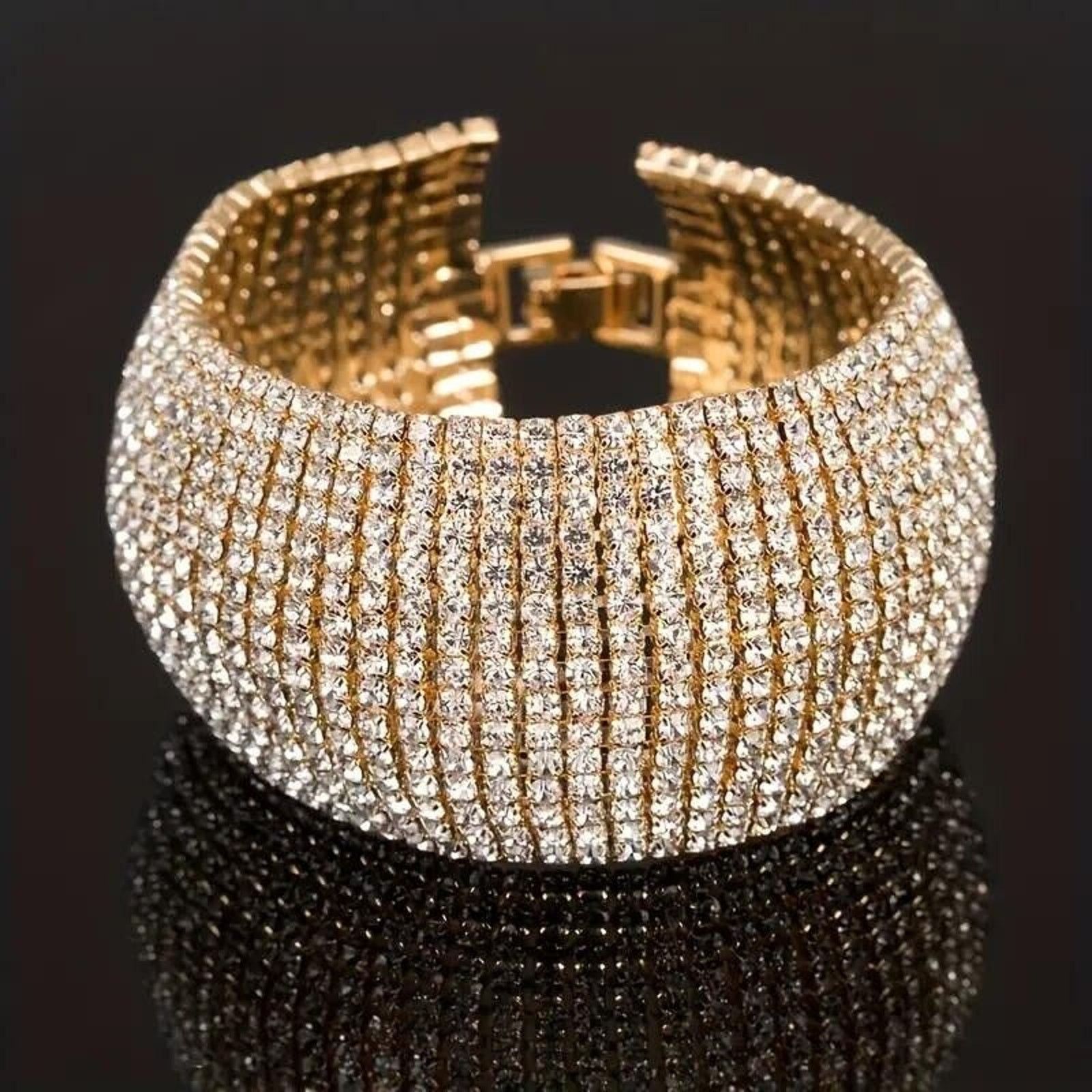 Other Stunning Rhinestone Bracelet • Gold Tone • 15 Row •Prong Set Size ONE SIZE - 2 Thumbnail