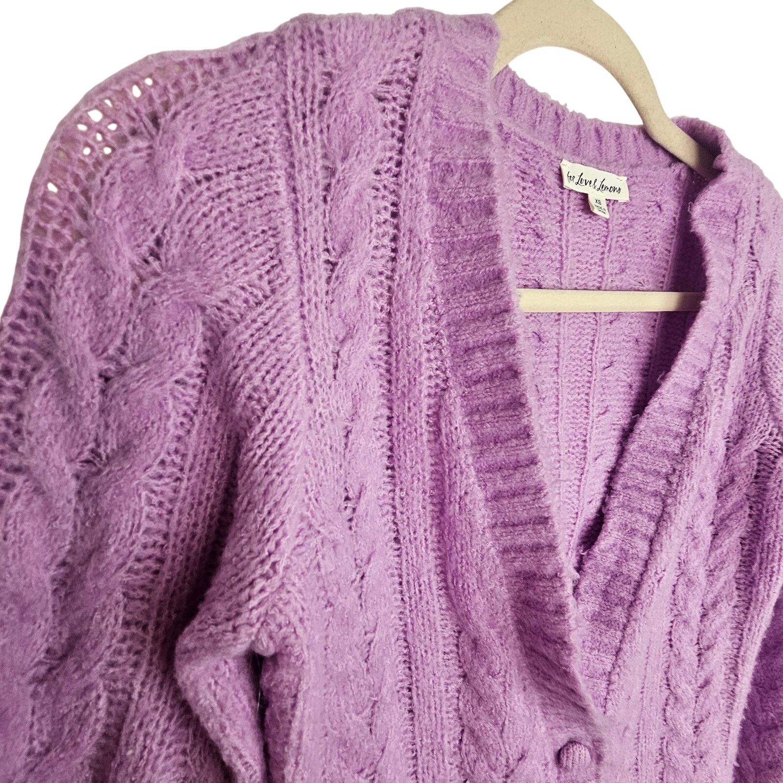 For Love & Lemons For Love & Lemons Billie Cable Knit Cropped Cardigan Sweater Size XS / US 0-2 / IT 36-38 - 6 Thumbnail