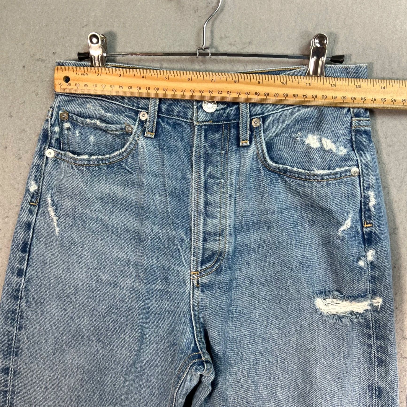 Agolde AGOLDE 90s Jeans Distressed High-Rise Relaxed Fit 100% Cotton Light Blue Size 25 Womens Jeans 90s Theme Vintage Distressed 5-Pocket Blue Size 42" / US 20 - 5 Thumbnail