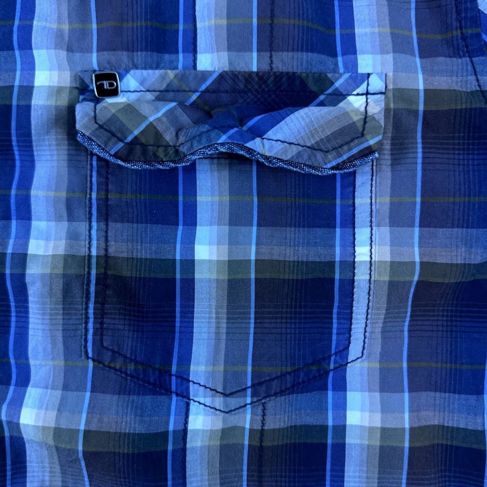 Vintage 7 Diamonds Shirt Button-Up Long Sleeve Mens Large Plaid Blue Cotton Regular Breathable Comfortable Size US L / EU 52-54 / 3 - 3 Thumbnail