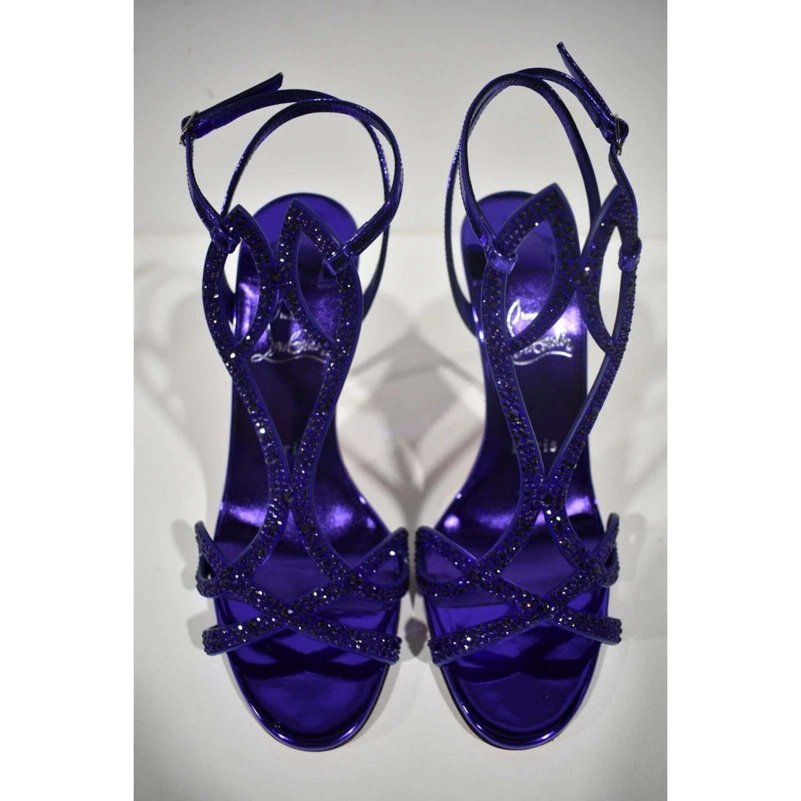 Christian Louboutin Double L Sandal Strass 100 Elektra Ankle Strap Heel 39.5 Size US 9.5 / IT 39.5 - 7 Thumbnail