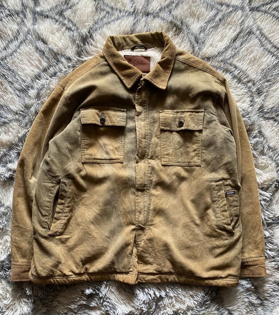 Vintage Sunfaded Zippo Corduroy Sherpa Trrucker Jacket Fur Fleece Size US M / EU 48-50 / 2 - 2 Thumbnail