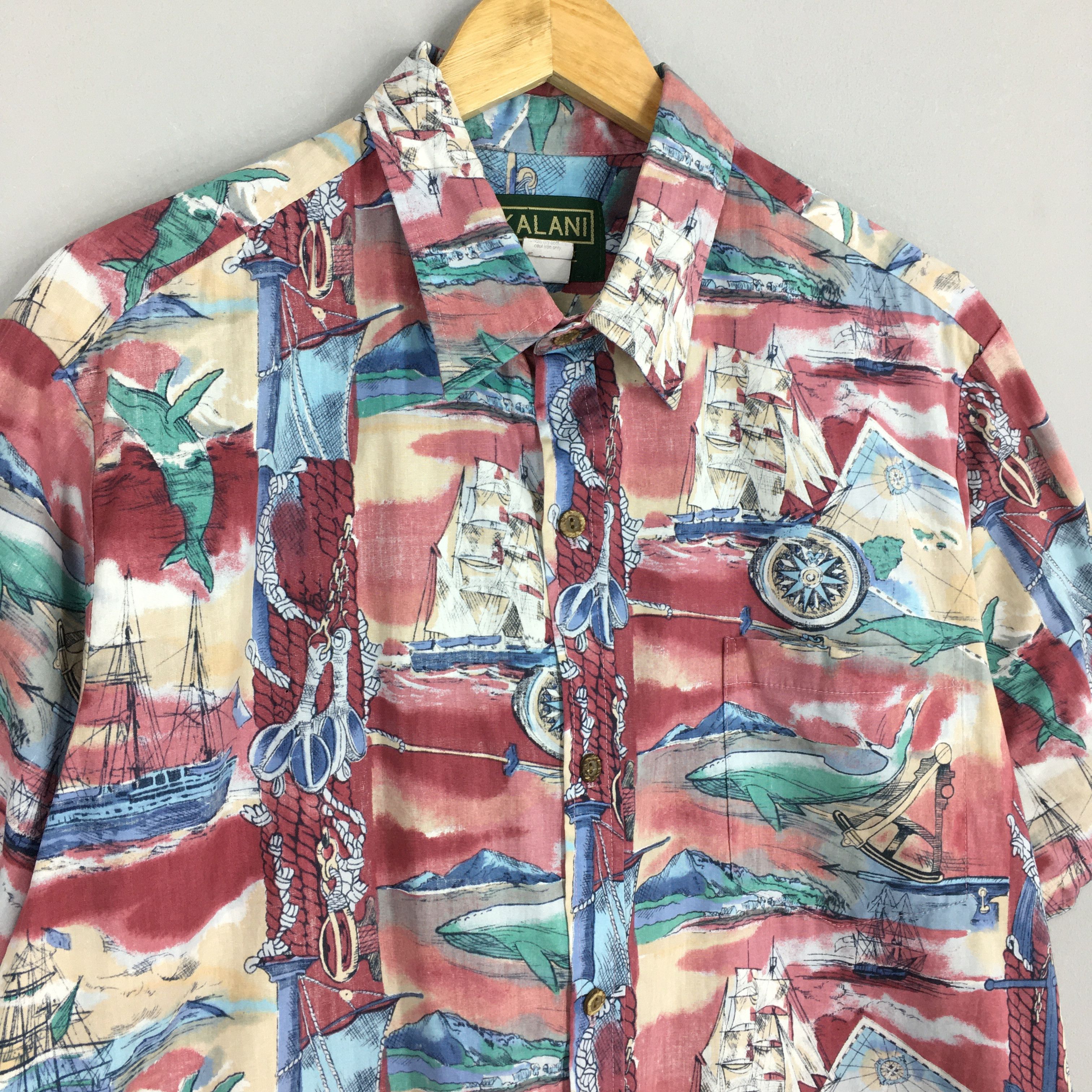 IOLANI Vintage Kalani Big Whale Sailing Beach Hawaiian Shirt XLarge Size US XL / EU 56 / 4 - 3 Thumbnail