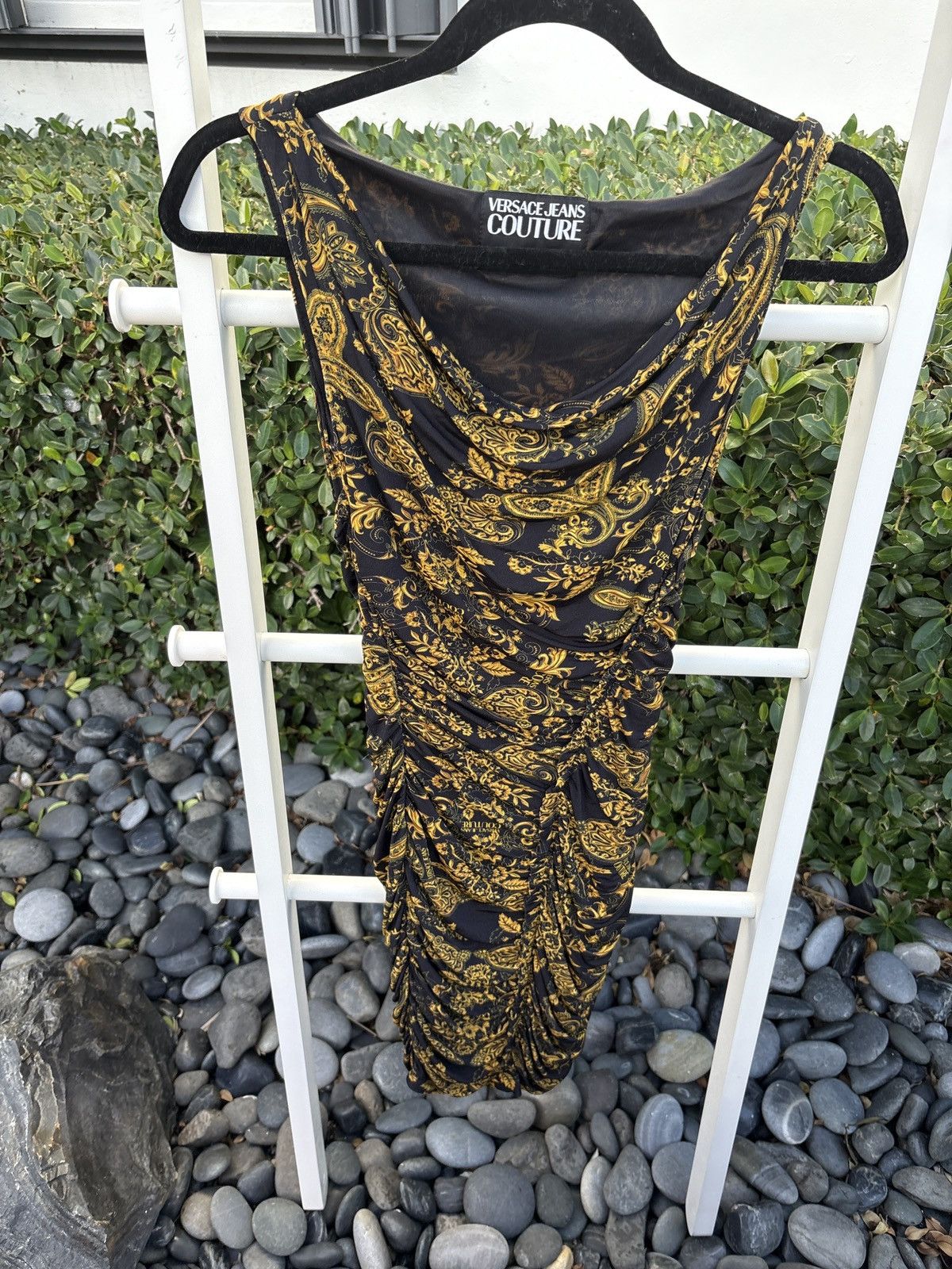 Versace Jeans Couture Versace Jeans Couture Black&Gold Baroque-Print Ruched Dress Size XS / US 0-2 / IT 36-38 - 1 Thumbnail