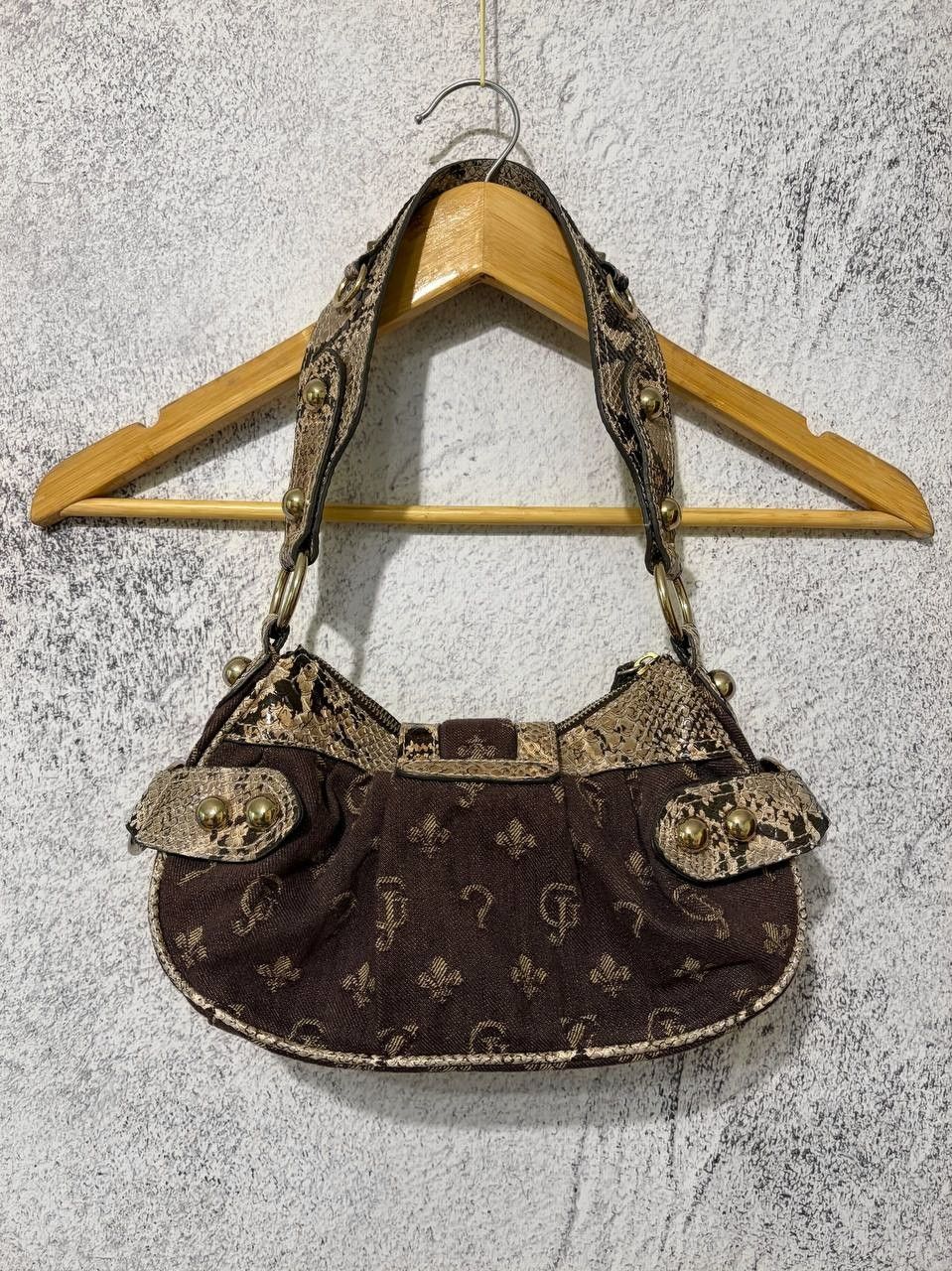Guess Vintage GUESS Y2K Brown Monogram Snake Print Bag Large GLogo Size ONE SIZE - 9 Thumbnail