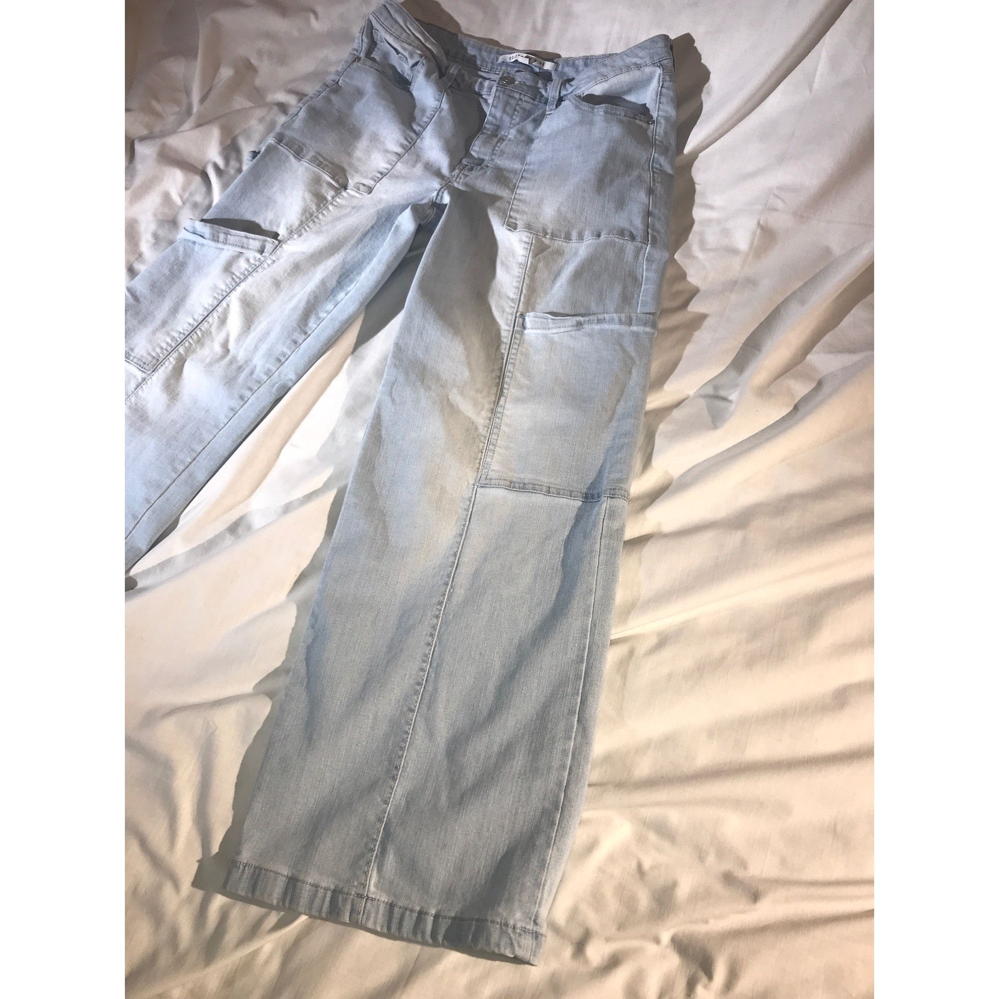 Designer Celebrity Pink Junior Light Wash Denim Baggy Carpenter Jeans Size 31" - 3 Thumbnail