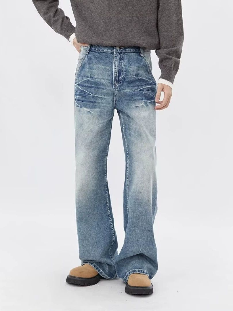 Japanese Brand × Jean American retro washed lightning pattern trendy jeans Size US 32 / EU 48 - 1 Thumbnail