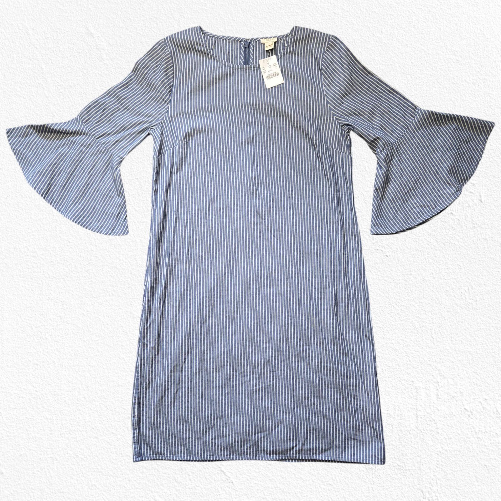 J.Crew J Crew Chambray Blue Striped Bell Sleeve Dress Size 2 Size XS / US 0-2 / IT 36-38 - 10 Thumbnail