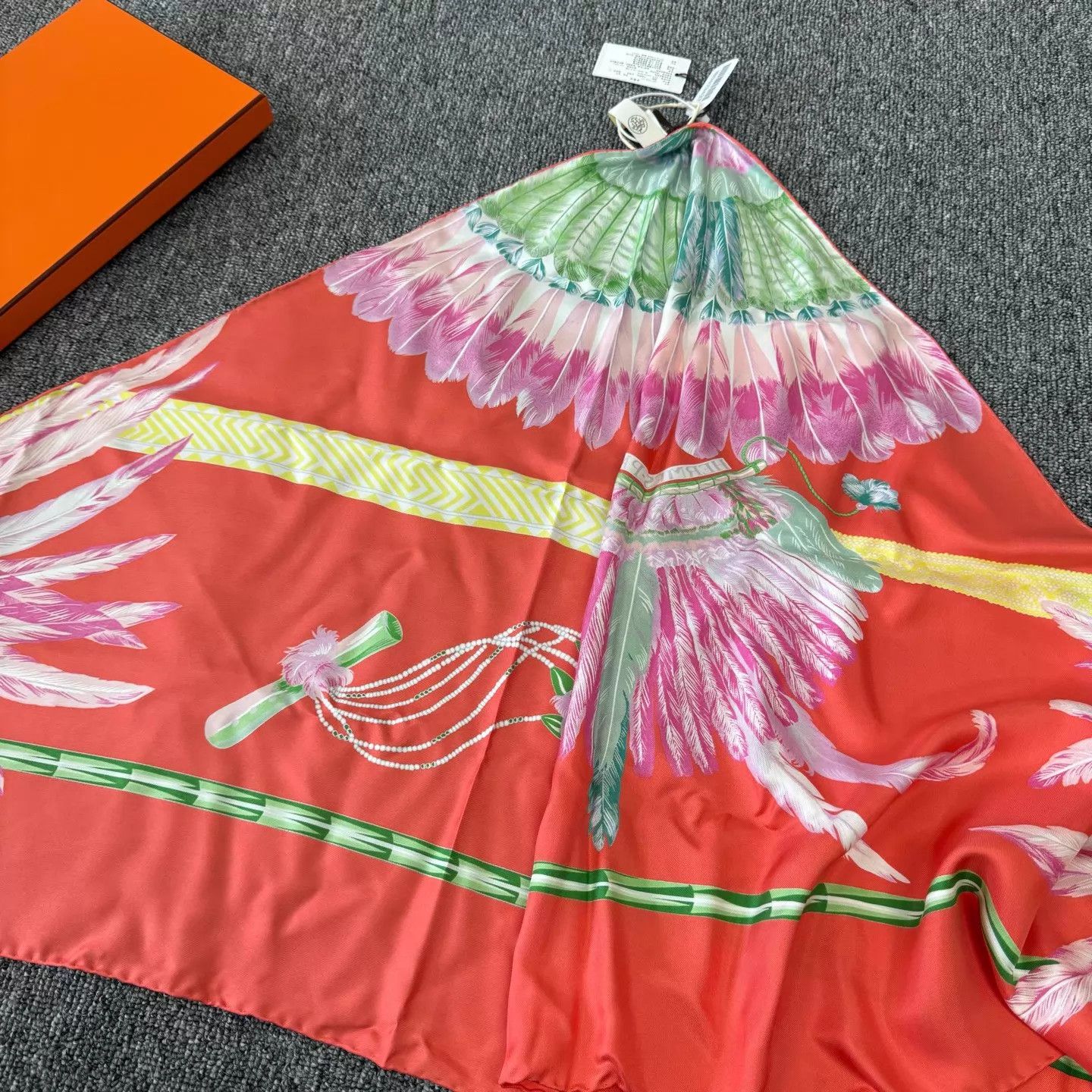 Hermes Hermes Orange Feather Triangle Scarf New With Tags Size ONE SIZE - 3 Thumbnail