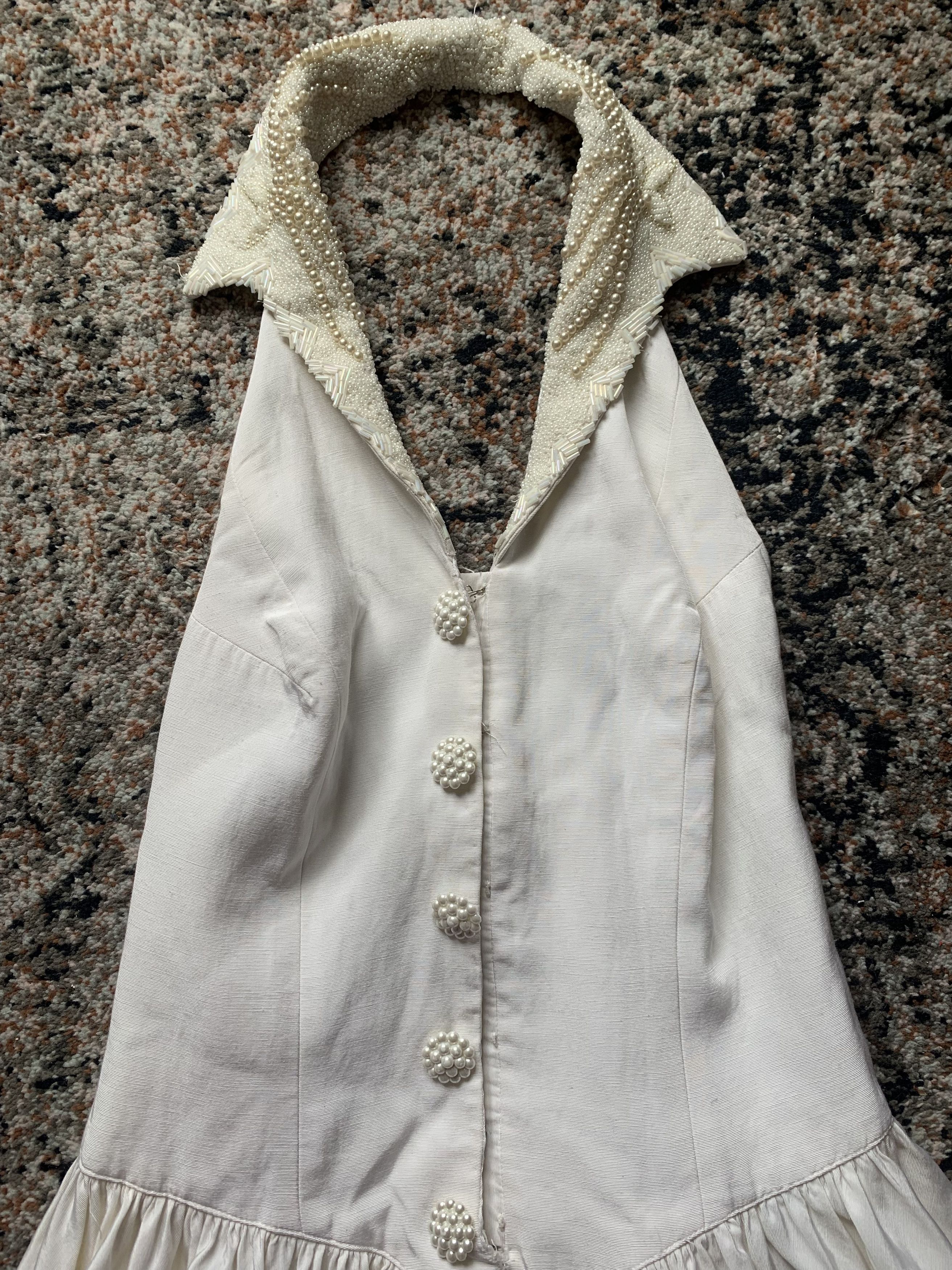 image of Bespoke x Vintage White Beaded 60S Cocktail Dress, Women's (Size Small)