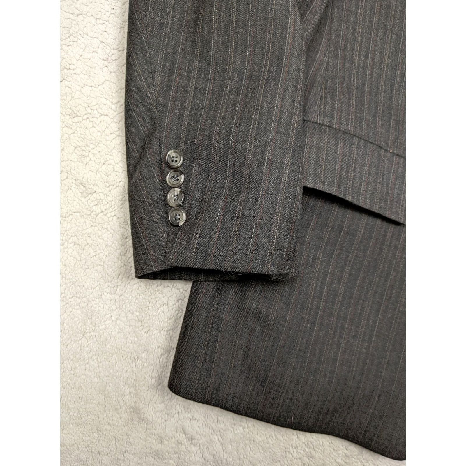 Vintage Arnol d Palmer II Mens 46R Gray Pinstripe Blazer Jacket 2 Button Notch Lapel Four-Button Single-Breasted Wool 45% Wool Casual Formal Business Men Size 46R - 4 Thumbnail