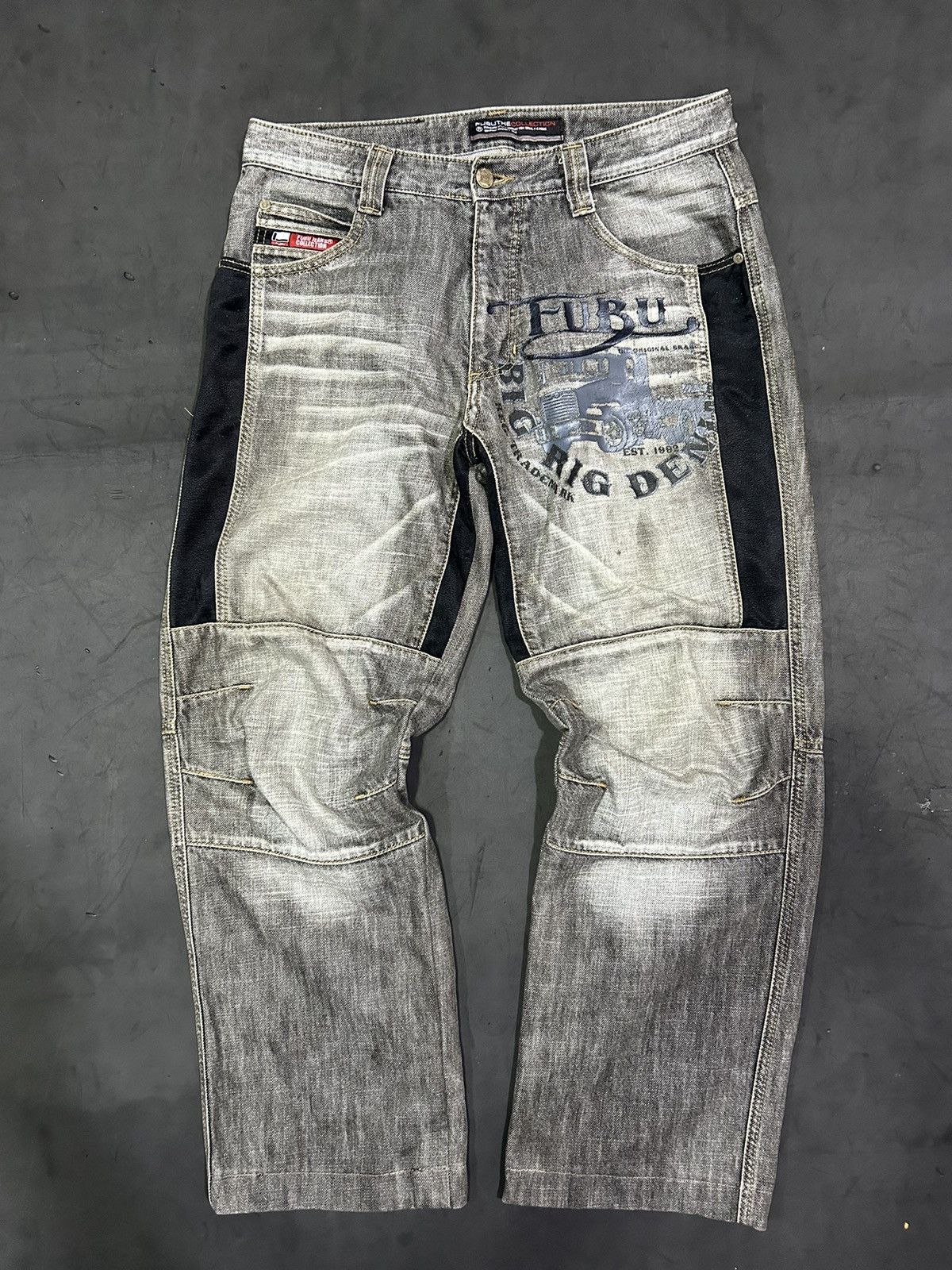 image of Jnco x Vintage Fubu Big Rig Denim Baggy Jeans in Dark Gray, Men's (Size 41)