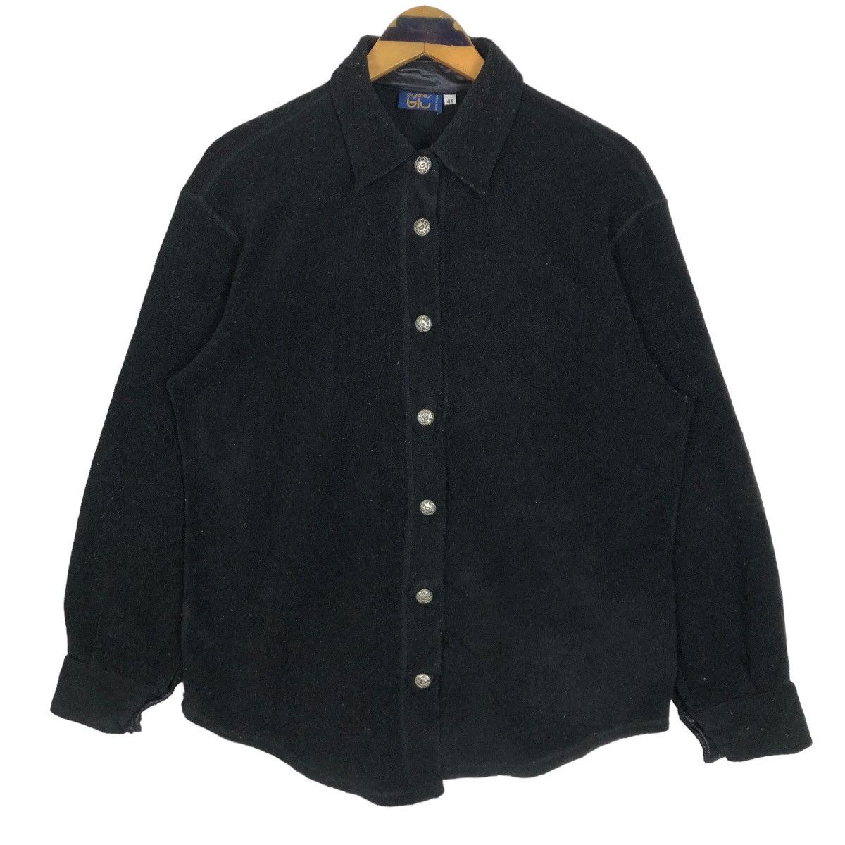 image of Vintage Byblos Blu Fleece Button Up Long Sleeve Shirt in Black, Men's (Size Small)