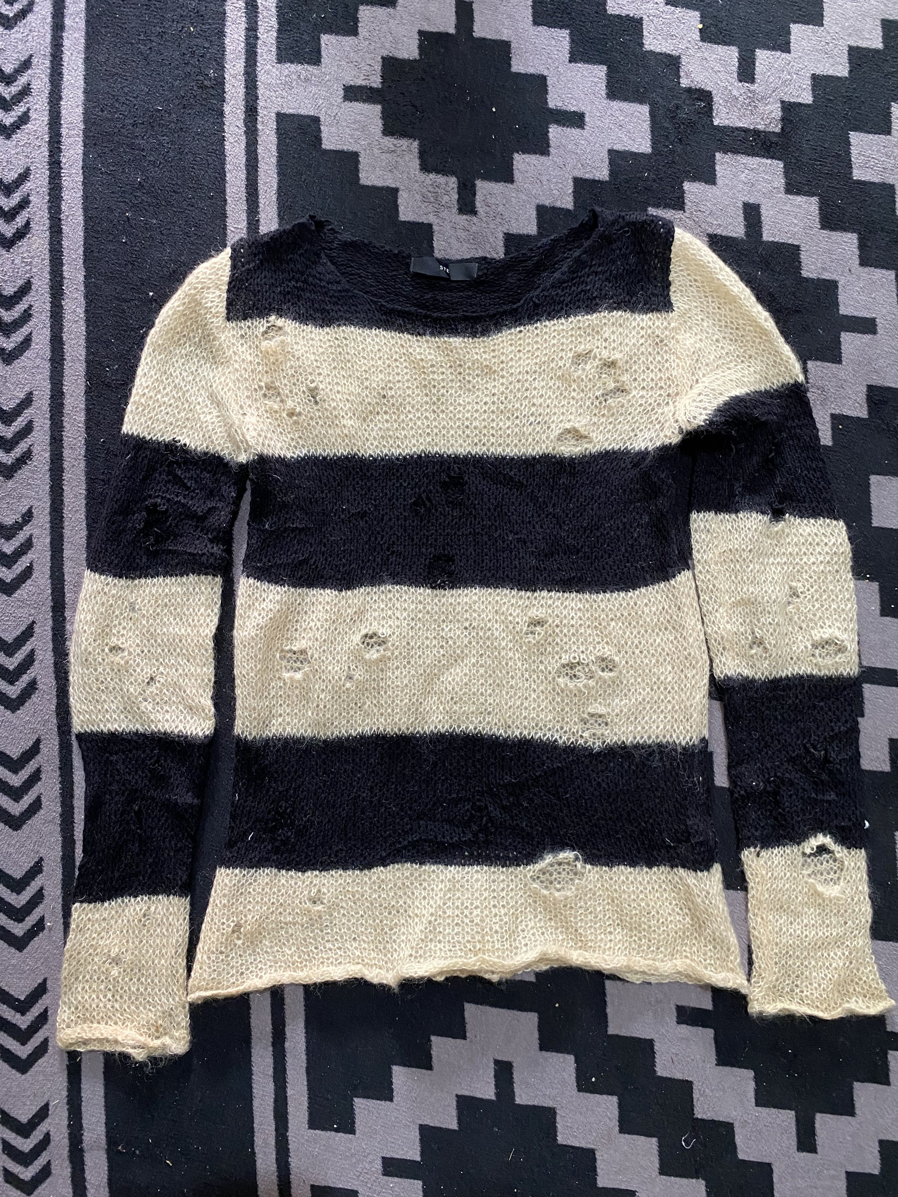 Vintage STE distressed fishnet stripe knit avant garde