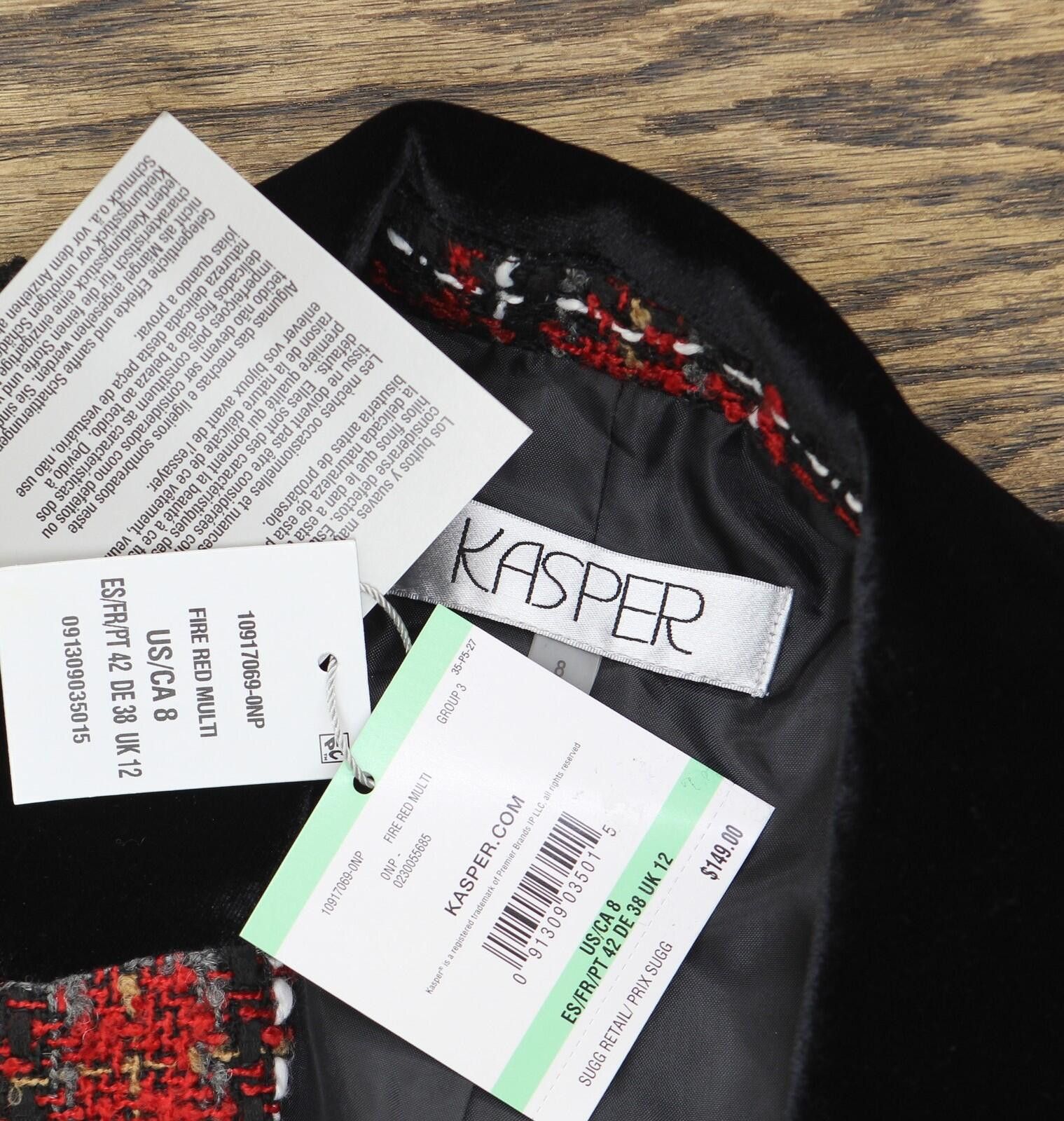 Other Nwt Kasper Tweed Jacket W/ Velvet Neck Fire Red Multi 8 Size M / US 6-8 / IT 42-44 - 5 Thumbnail