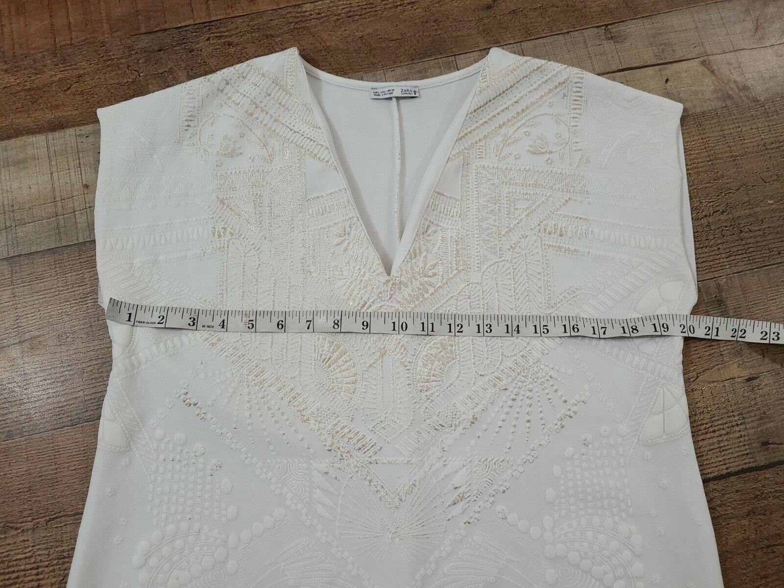 Zara Zara WB Collection Dress Large White Gold V Neck Sheath Ss Size L / US 10 / IT 46 - 5 Thumbnail