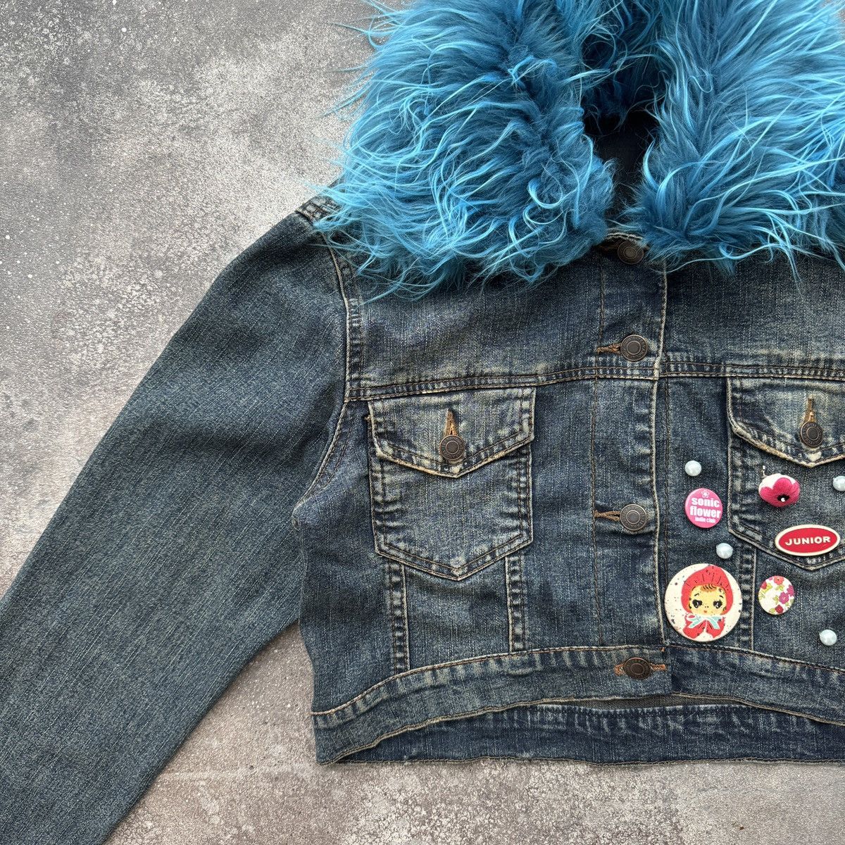 If Six Was Nine Angel Wings Y2K Gothic Vintage Washed Denim Cropped Jacket Size S / US 4 / IT 40 - 7 Thumbnail