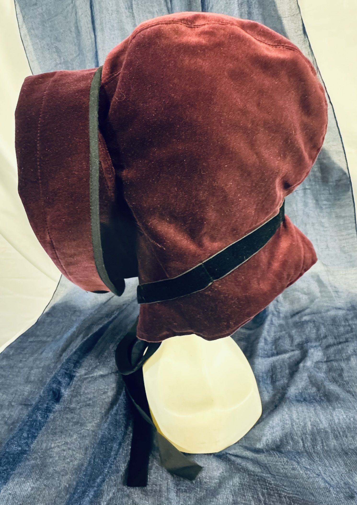 Comme des Garcons Rare Vintage COMME des GARÇONS Burgundy Velvet Bonnet Hood Size ONE SIZE - 3 Thumbnail