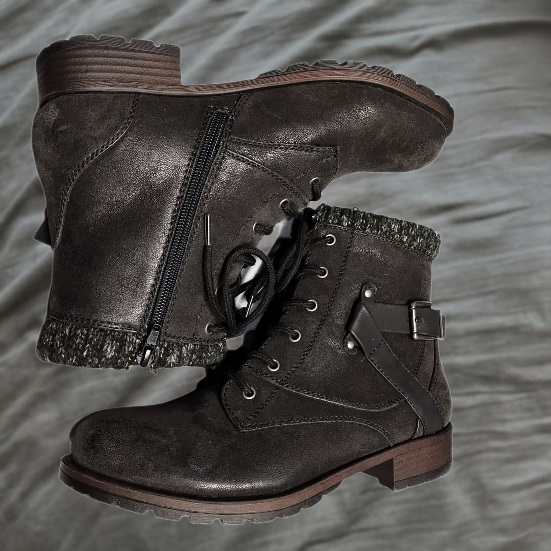 Vintage Crown Vintage Racine Combat Boots Womens Size 8.5M Black Side Zip Buckle Strap Shoe Size US 9 / IT 39 - 1 Thumbnail