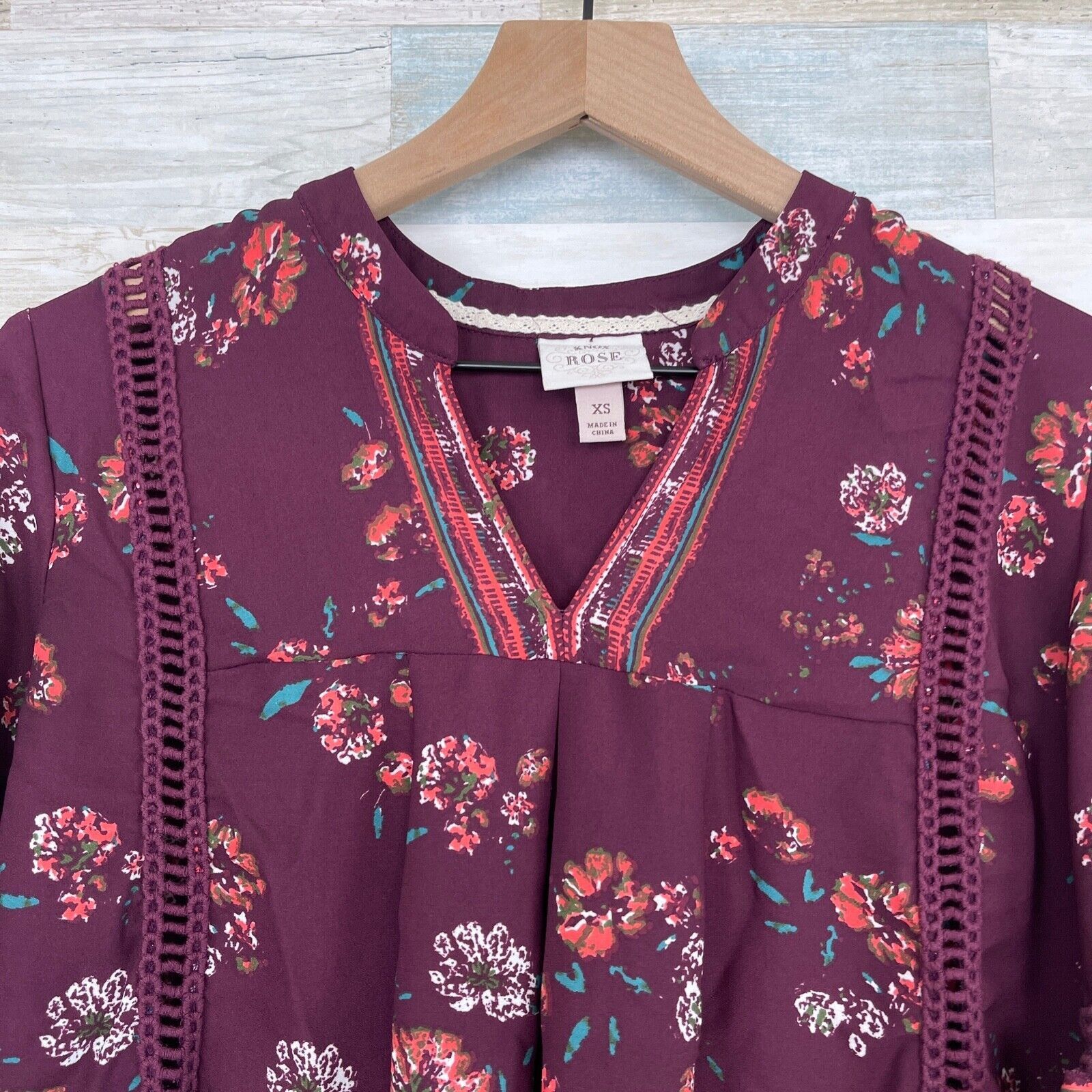 Other Knox Rose Floral Crochet Lace Peasant Blouse Womens XS Size XS / US 0-2 / IT 36-38 - 2 Thumbnail