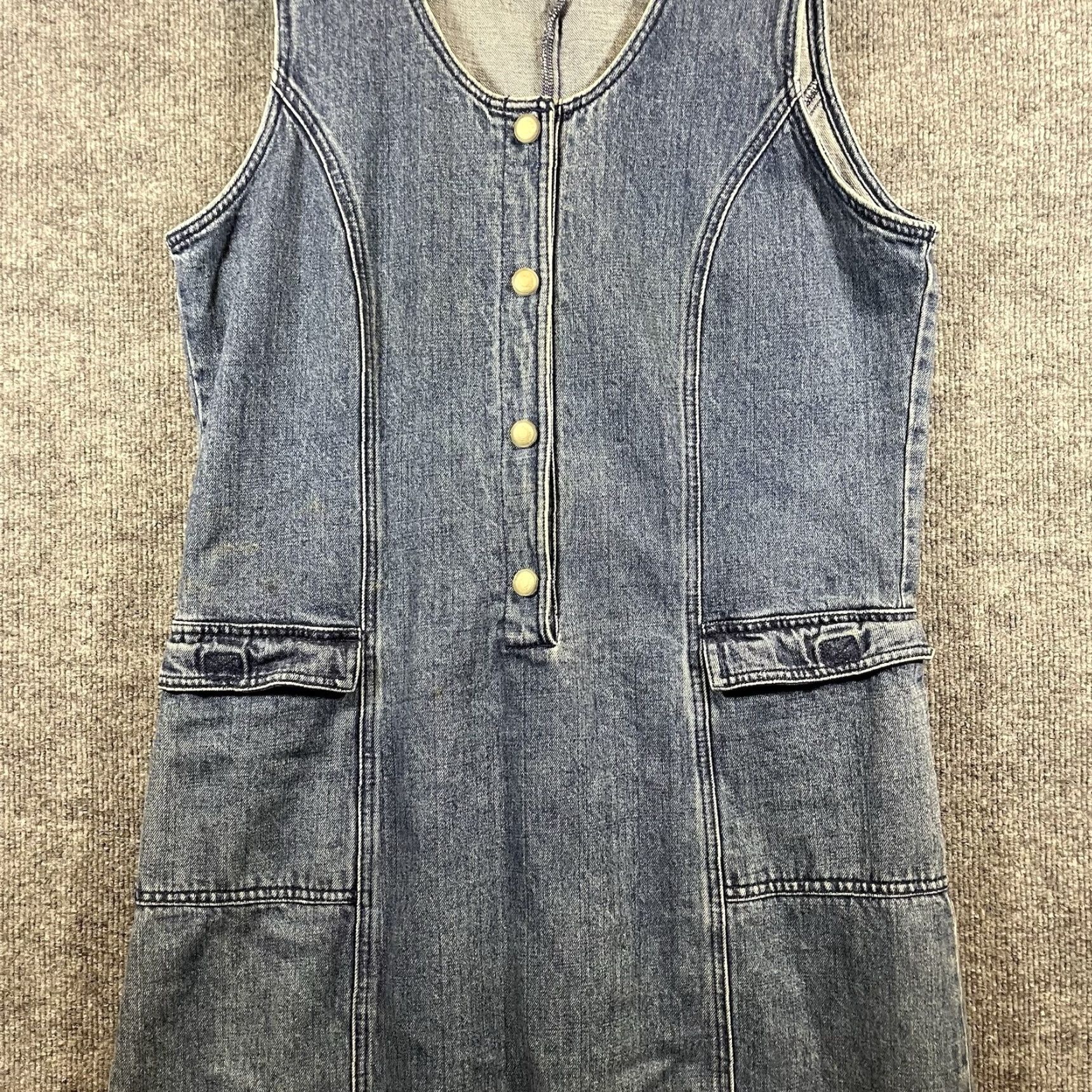 Vintage VINTAGE Woolrich Dress Jumper A-Line Midi Denim 100% Cotton Blue Sleeveless Round Neck Pockets Bohemian Western Vintage Women L Regular Size L / US 10 / IT 46 - 3 Thumbnail
