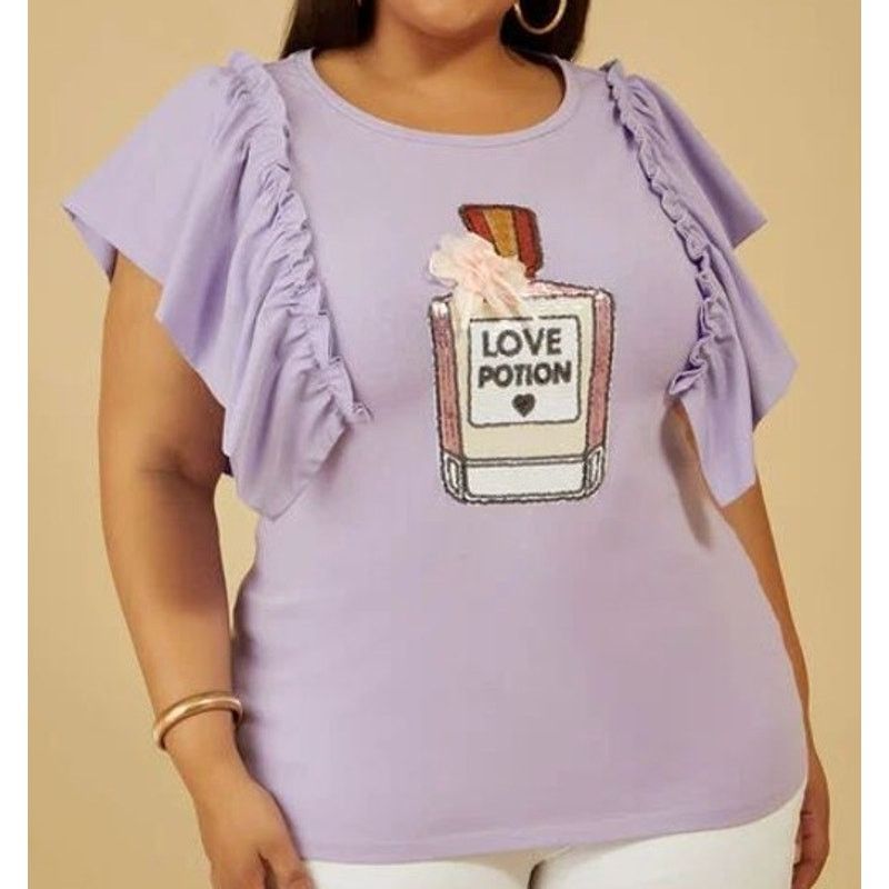 Other PLUS Size 30/32 - 5X | Love Potion Embellished T Shirt Top Size 4XL / US 24-26 - 1 Thumbnail