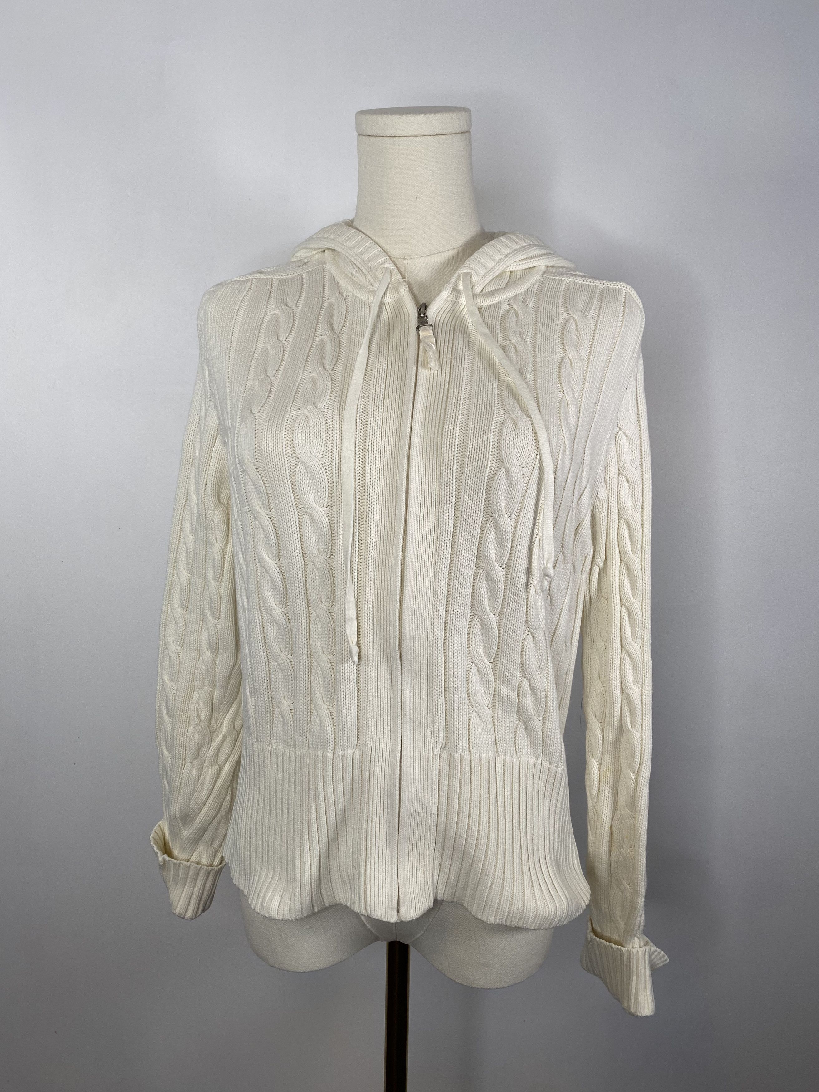 Tommy Hilfiger Tommy Hilfiger - White Cream Knit Hoodie Size ONE SIZE - 1 Thumbnail