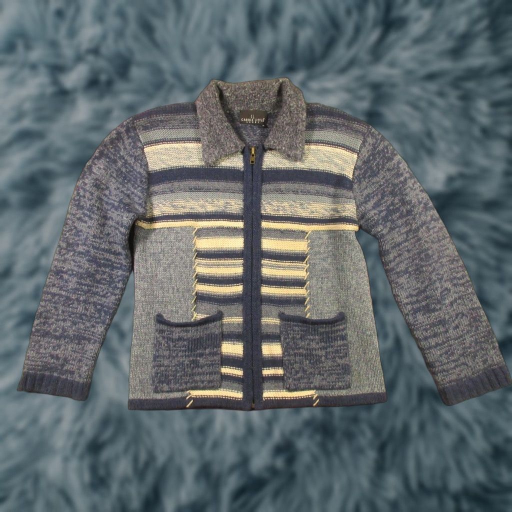 Vintage VINTAGE Carole Little Wool Sweater Women M Blue Full Zip Collared Pockets Aztec Western Size M / US 6-8 / IT 42-44 - 1 Thumbnail