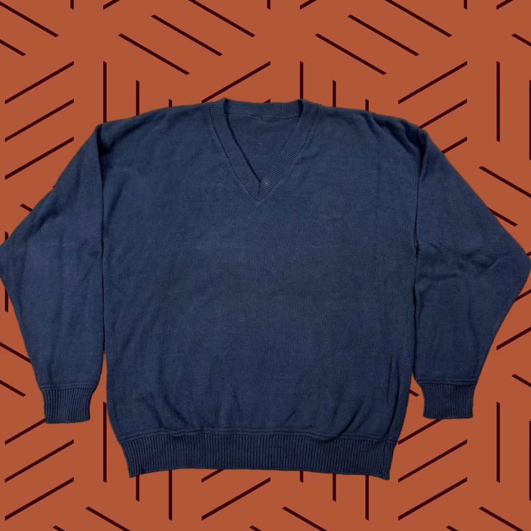 Vintage VINTAGE McBRIAR Football Coach Sweater - V-Neck Knit Cotton Pullover, Blue, Mens Large, 80s Size US L / EU 52-54 / 3 - 1 Thumbnail