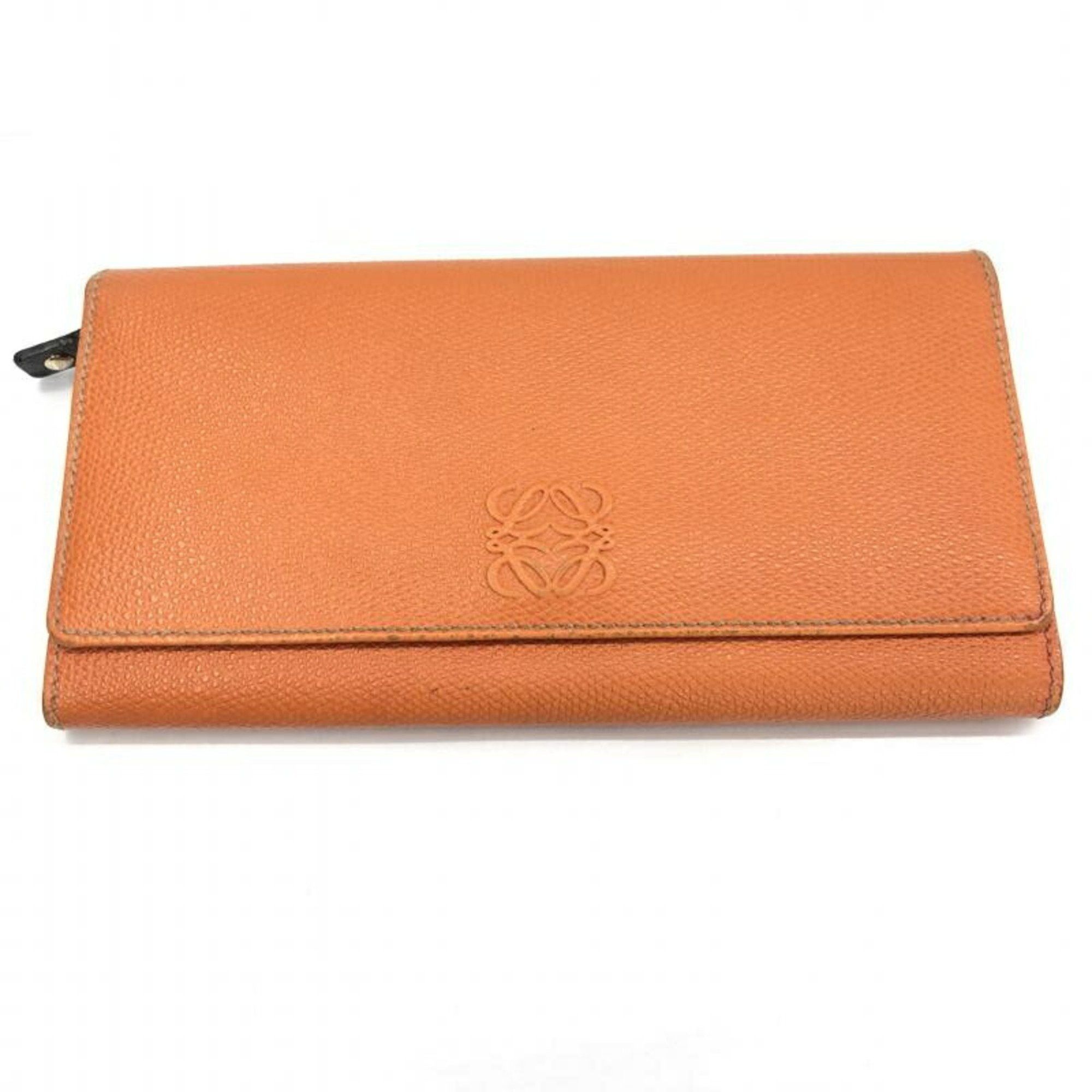 image of Loewe Monogram Leather Long Wallet R-C in Orange, Women's