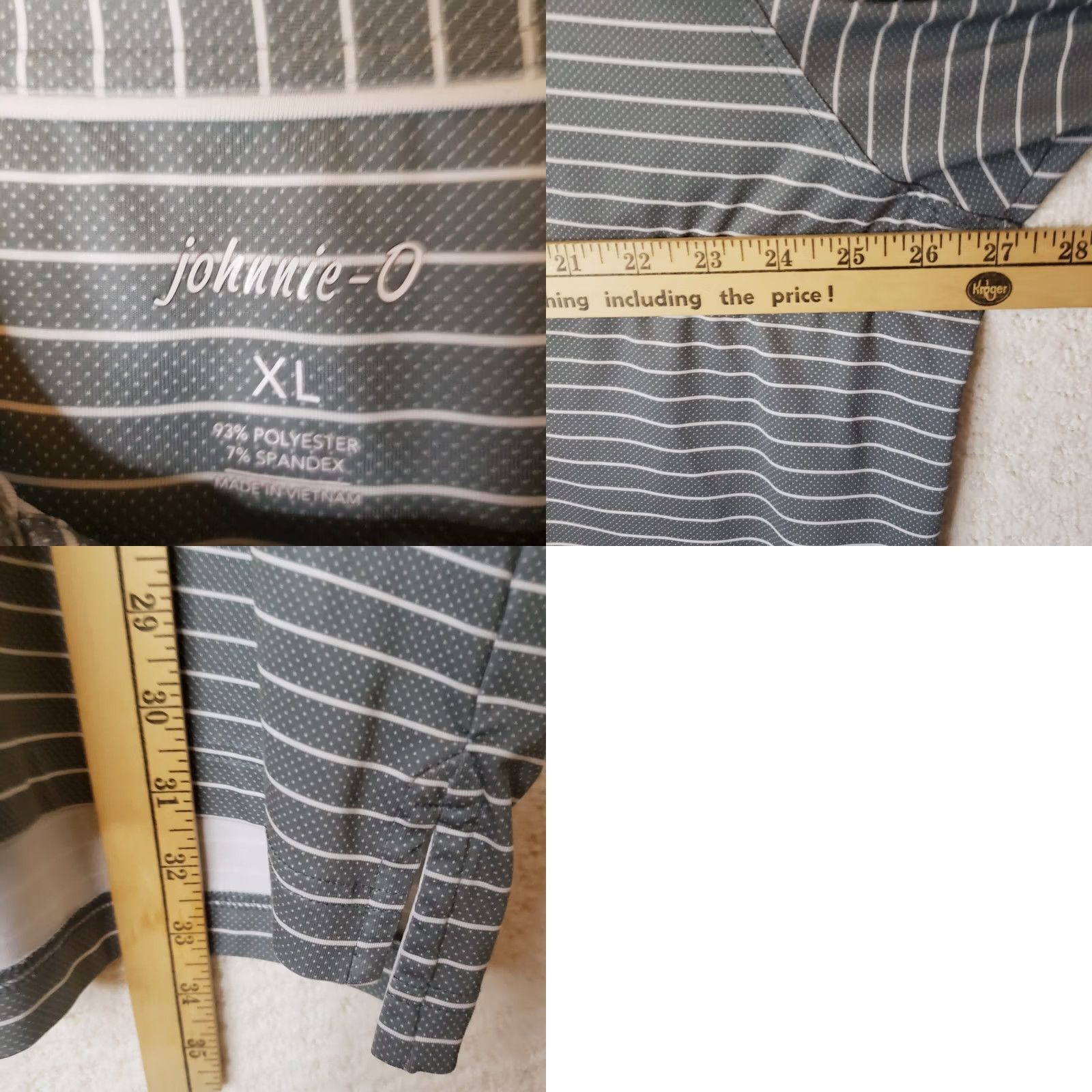 johnnie-O johnnie-O Dante Polo Golf Short Sleeve Shirt Gray White Stripes Men's XL Polo Shirt Size US XL / EU 56 / 4 - 9 Thumbnail