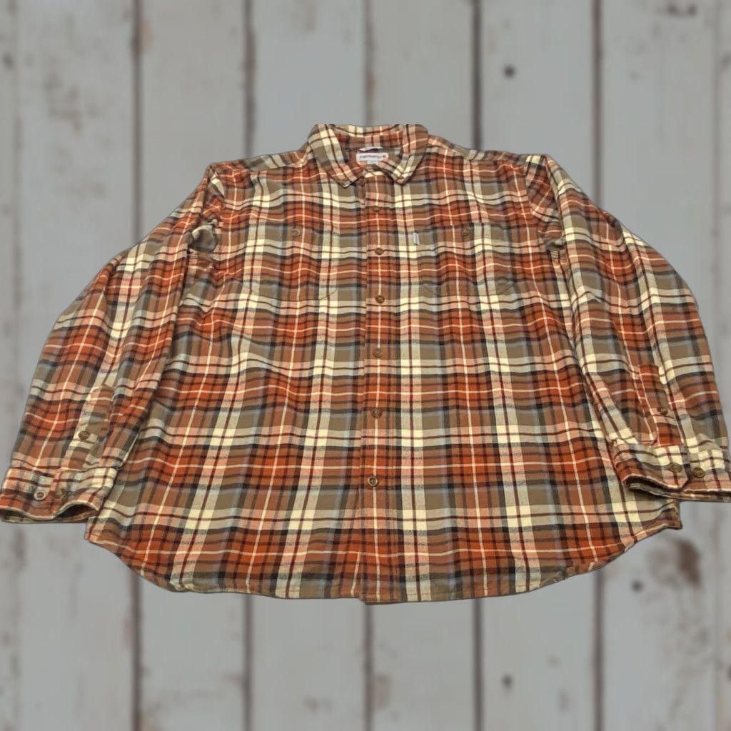 Carhartt VINTAGECarhartt Flannel Shirt Mens XL Brown Relaxed Fit Plaid Button Up Cotton 102217 Size US XL / EU 56 / 4 - 1 Thumbnail