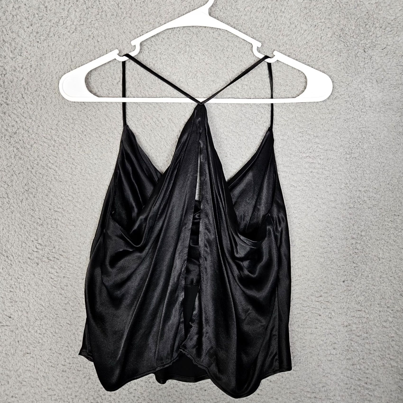 Zara ZARA Women's Black Satin Cowl Neck Crop Top Sleeveless Tank S Regular XS? Size S / US 4 / IT 40 - 3 Thumbnail